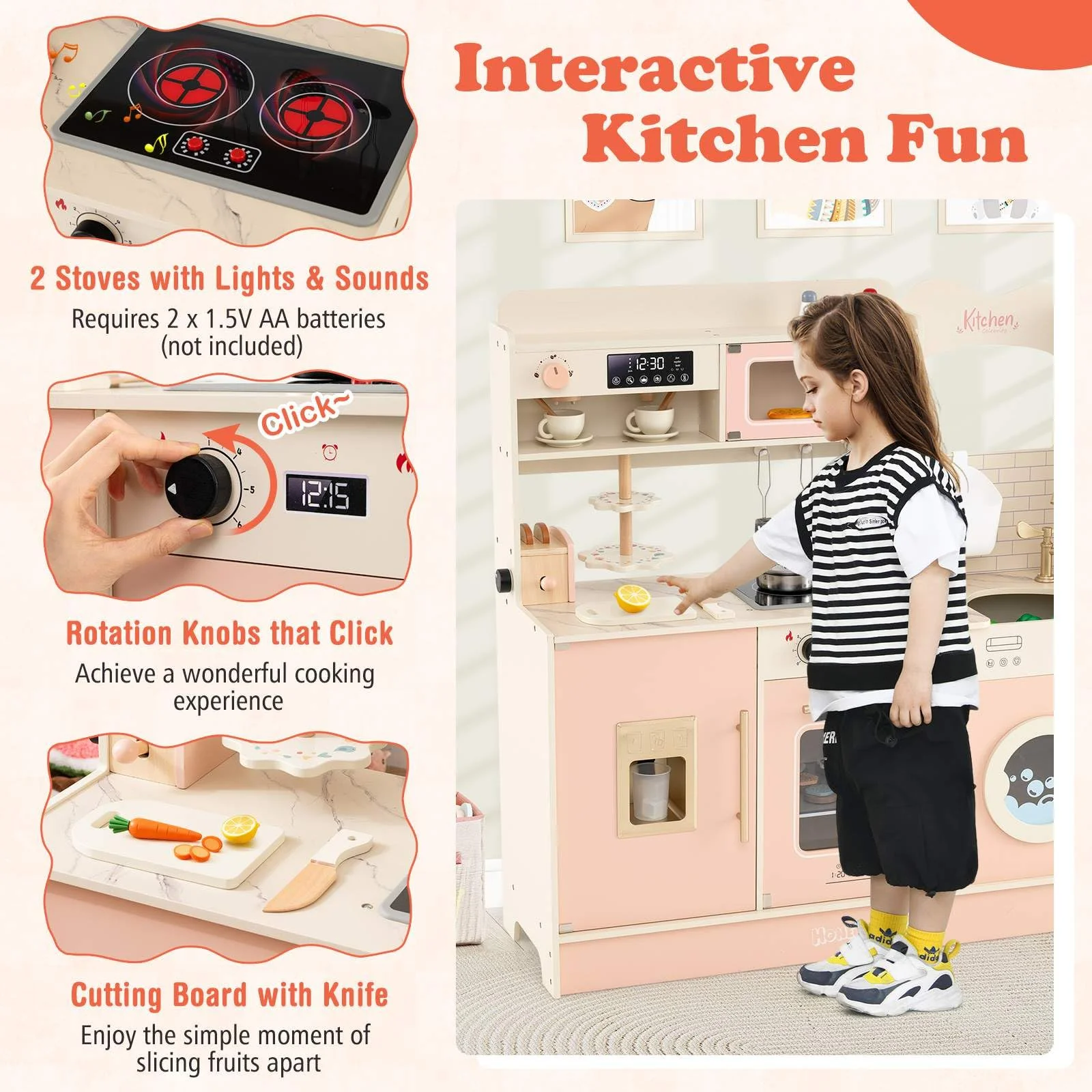 Kids Kitchen Playset, Pretend Play Kitchen w/25 Accessories - Image 3