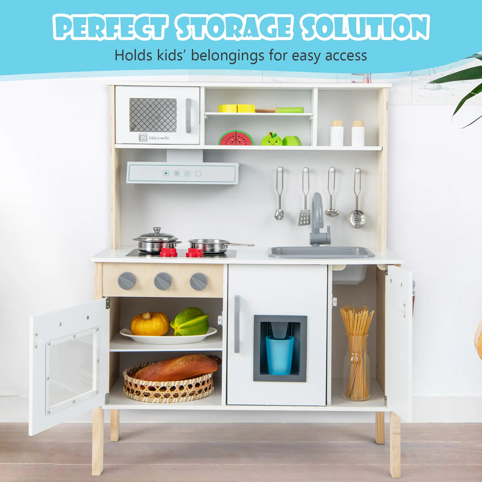 Kids Kitchen Playset with Towel Rack for Toddlers - Image 3
