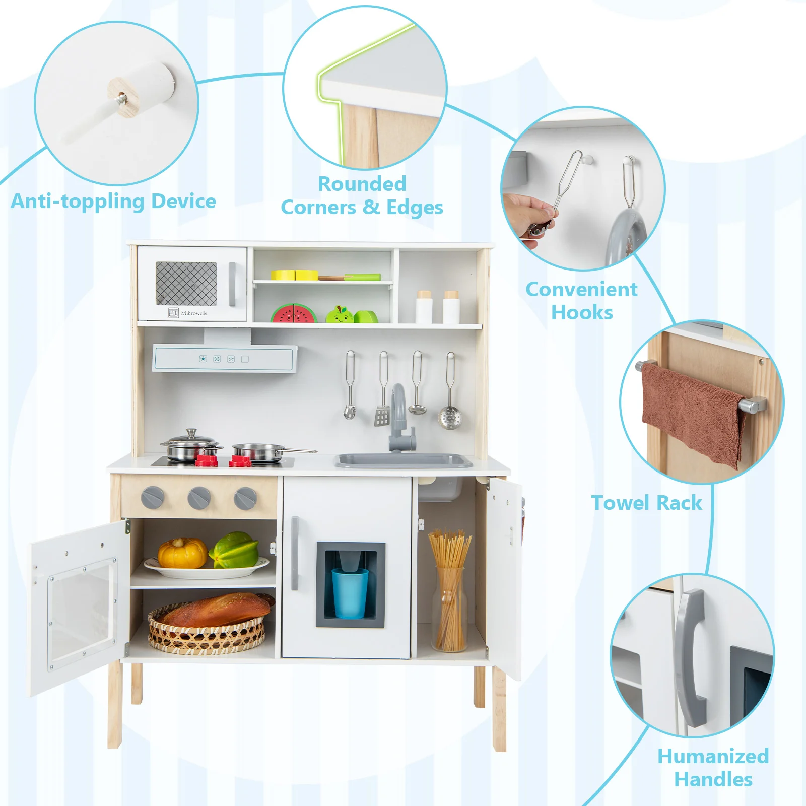 Kids Kitchen Playset with Towel Rack for Toddlers - Image 4