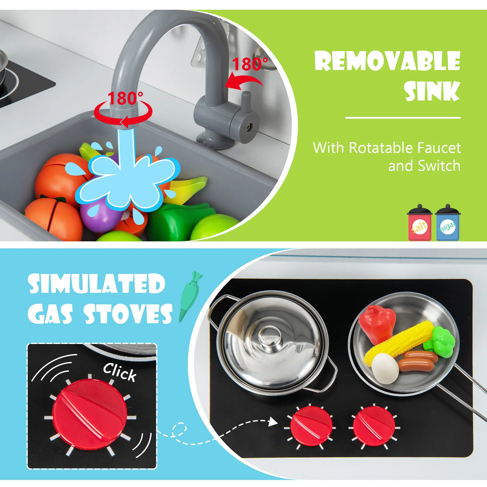 Kids Kitchen Playset with Towel Rack for Toddlers - Image 7