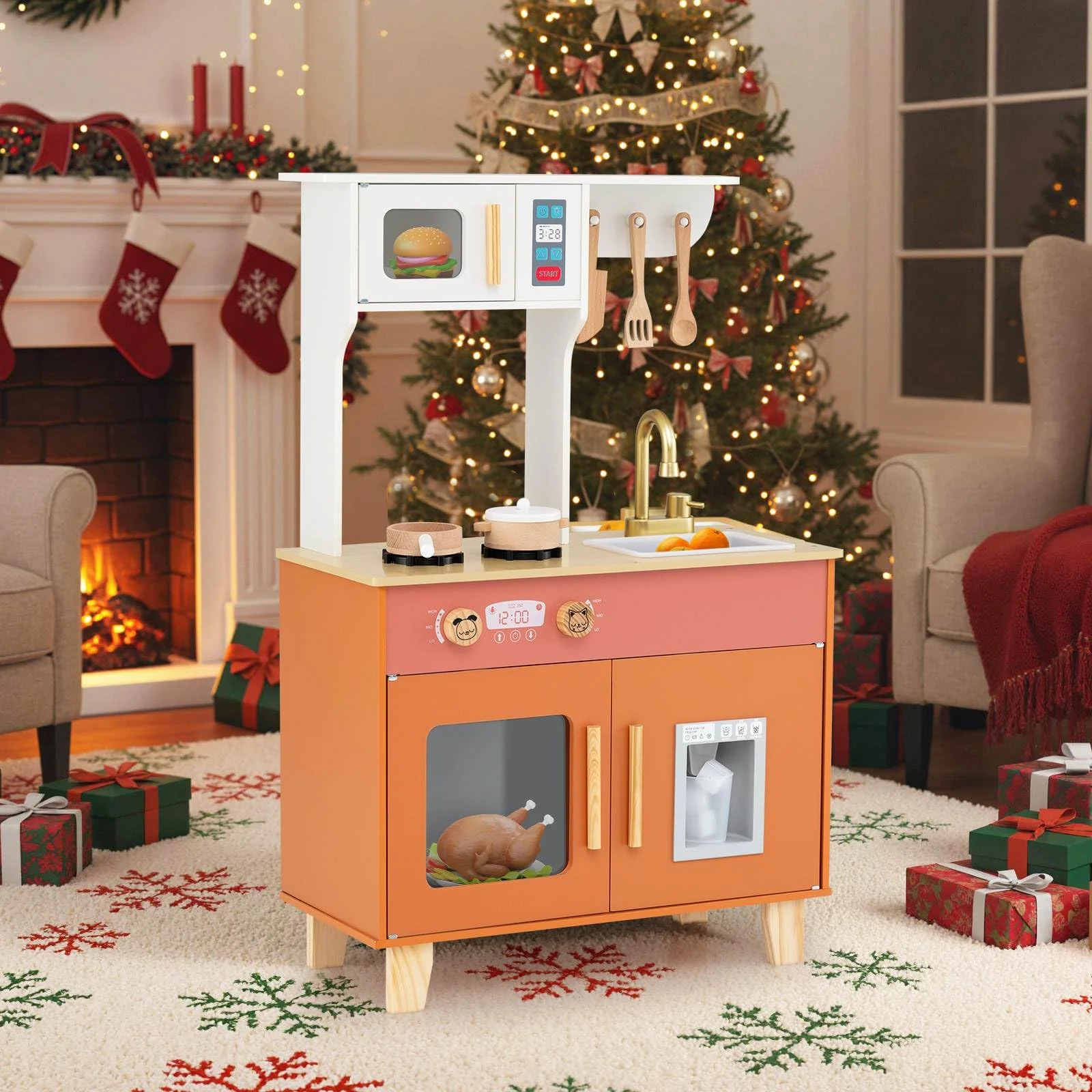Kids Kitchen Playset, Wooden Pretend Play Kitchen - Image 2