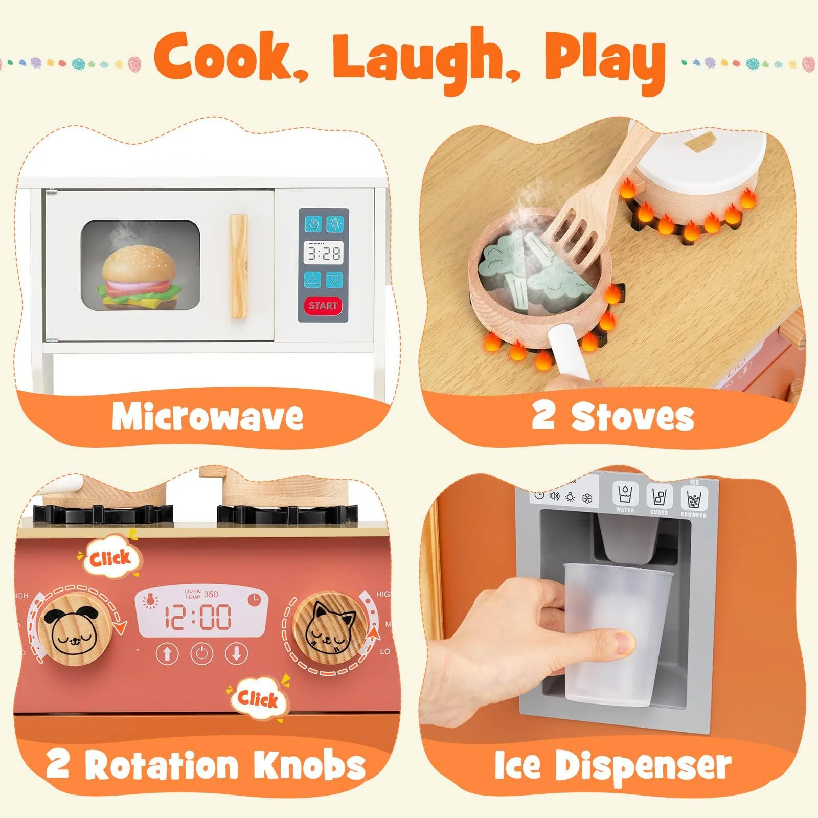 Kids Kitchen Playset, Wooden Pretend Play Kitchen - Image 3