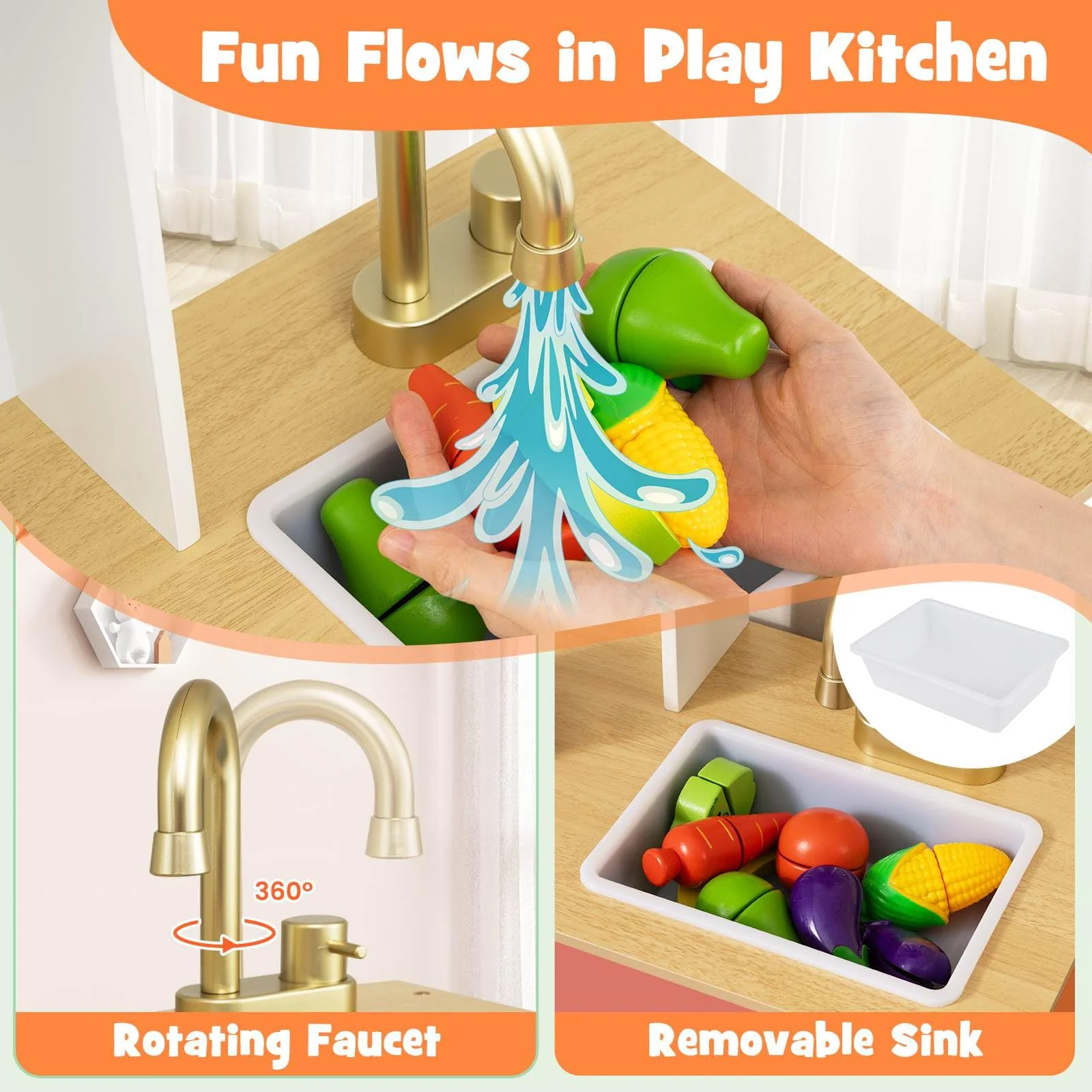Kids Kitchen Playset, Wooden Pretend Play Kitchen - Image 4