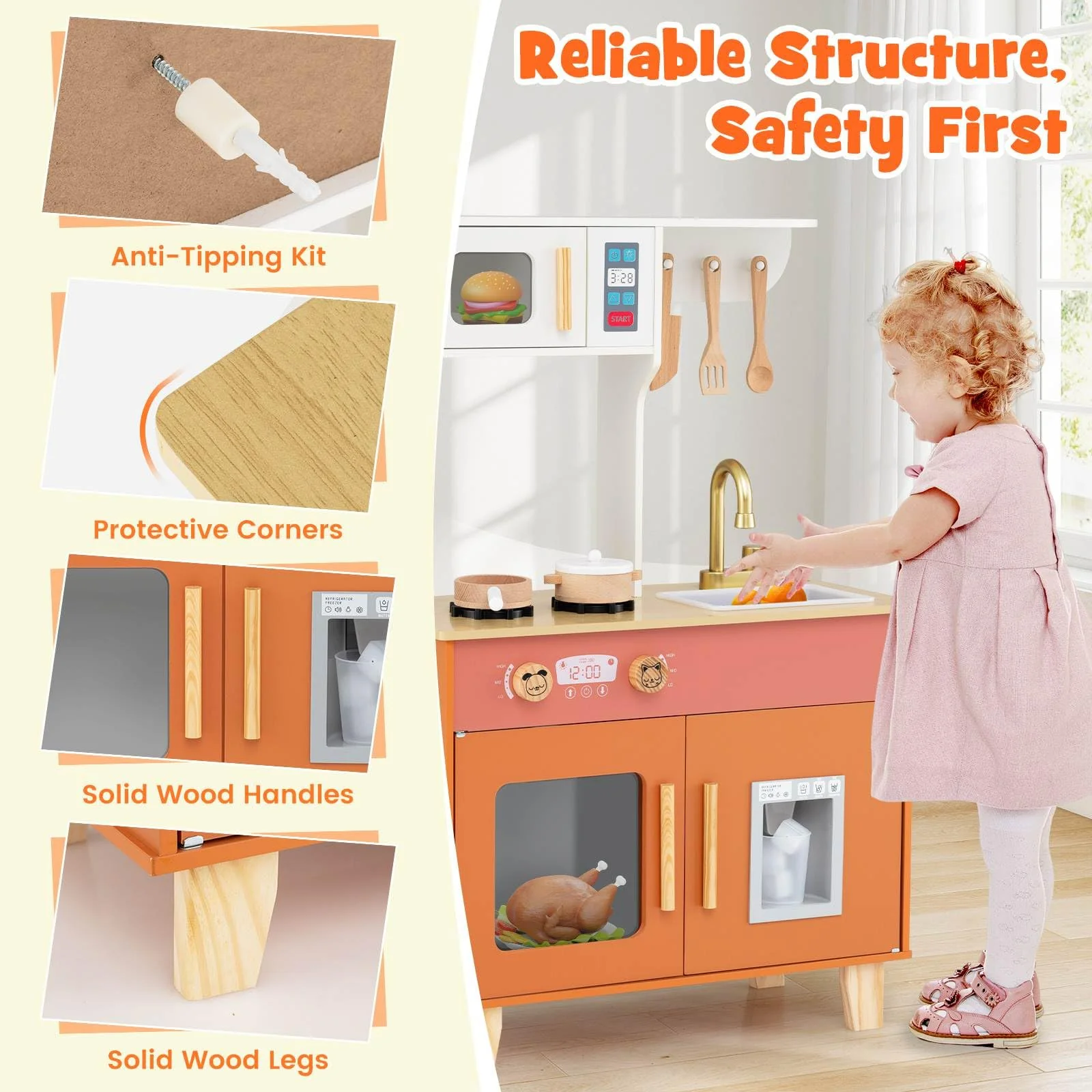 Kids Kitchen Playset, Wooden Pretend Play Kitchen - Image 5