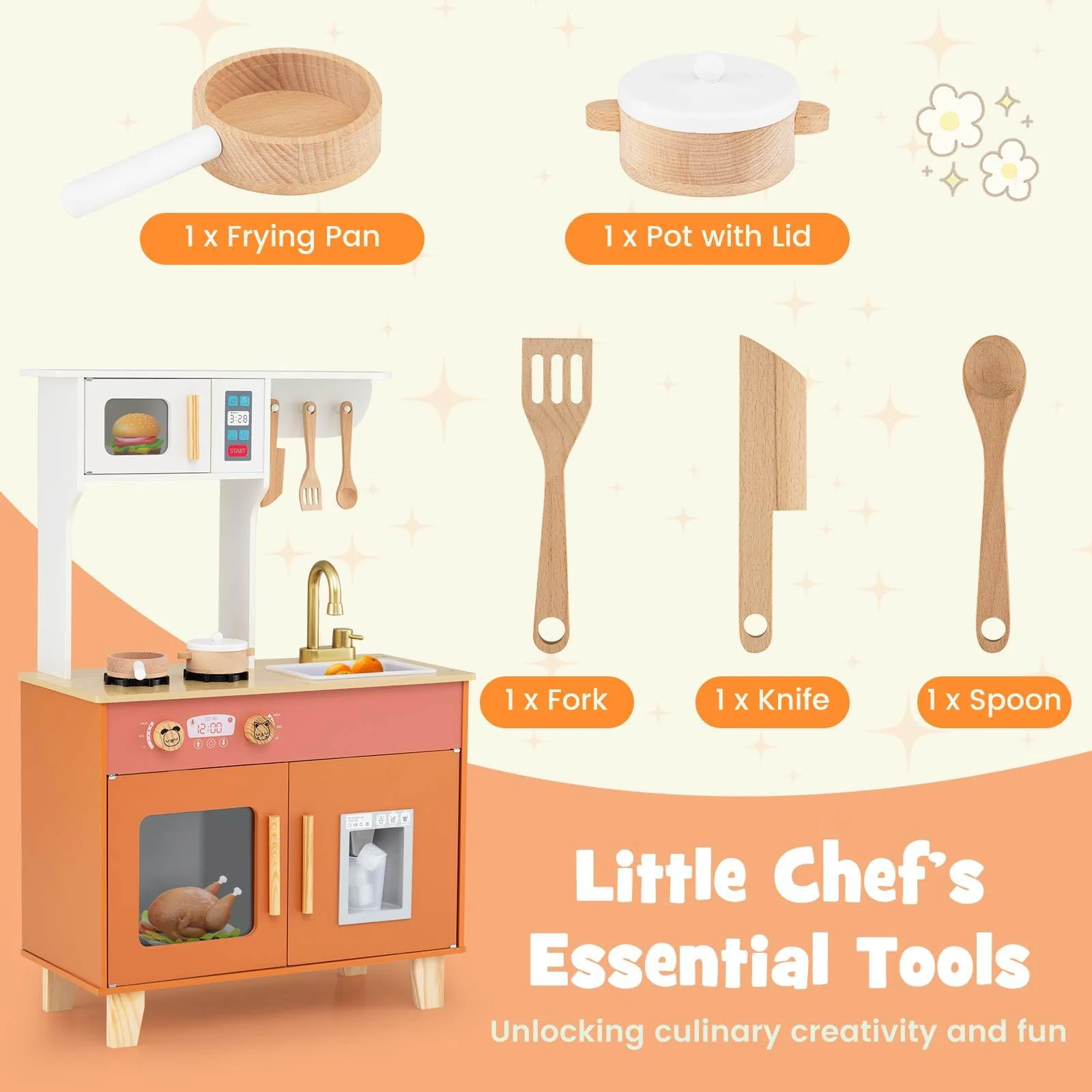 Kids Kitchen Playset, Wooden Pretend Play Kitchen - Image 6