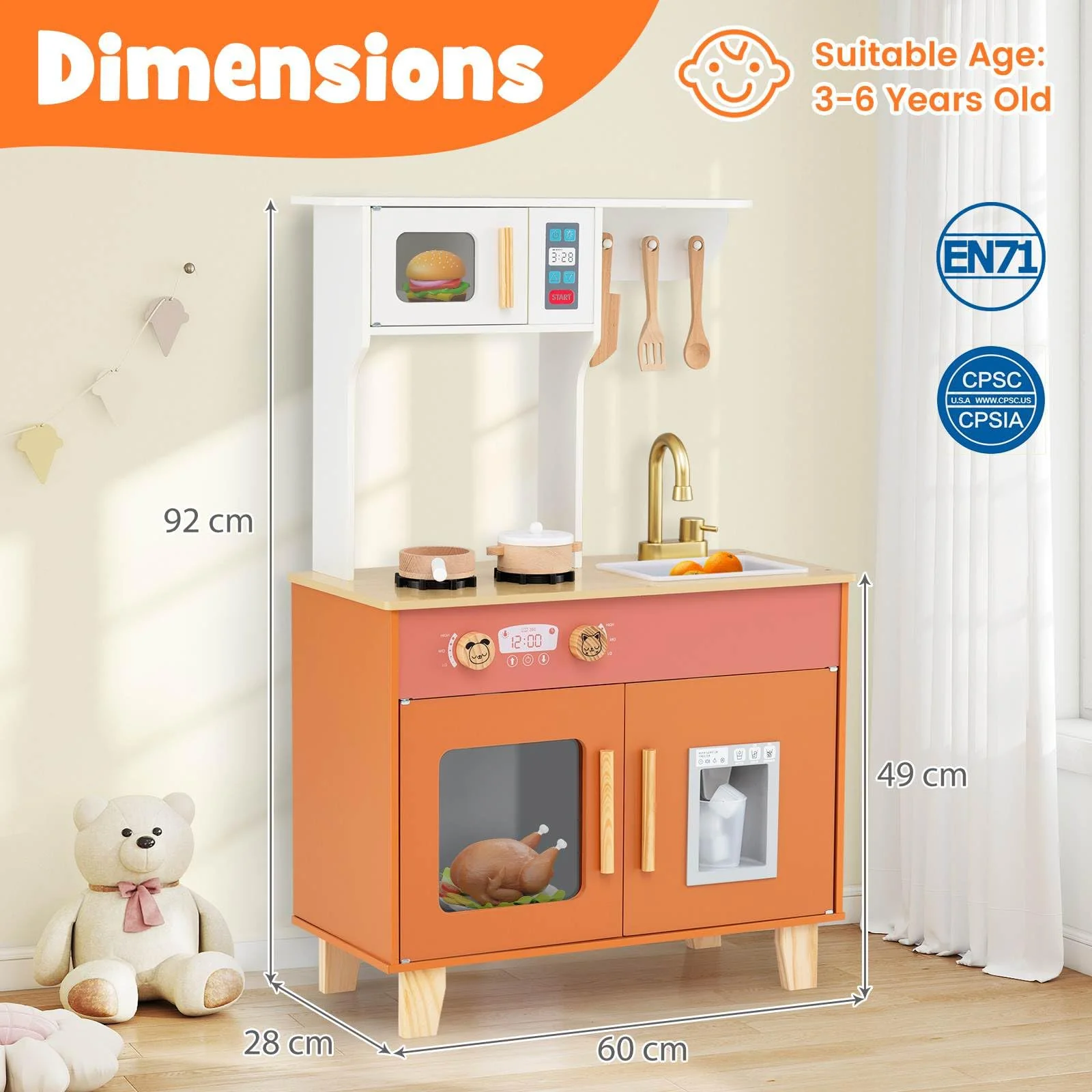 Kids Kitchen Playset, Wooden Pretend Play Kitchen - Image 7