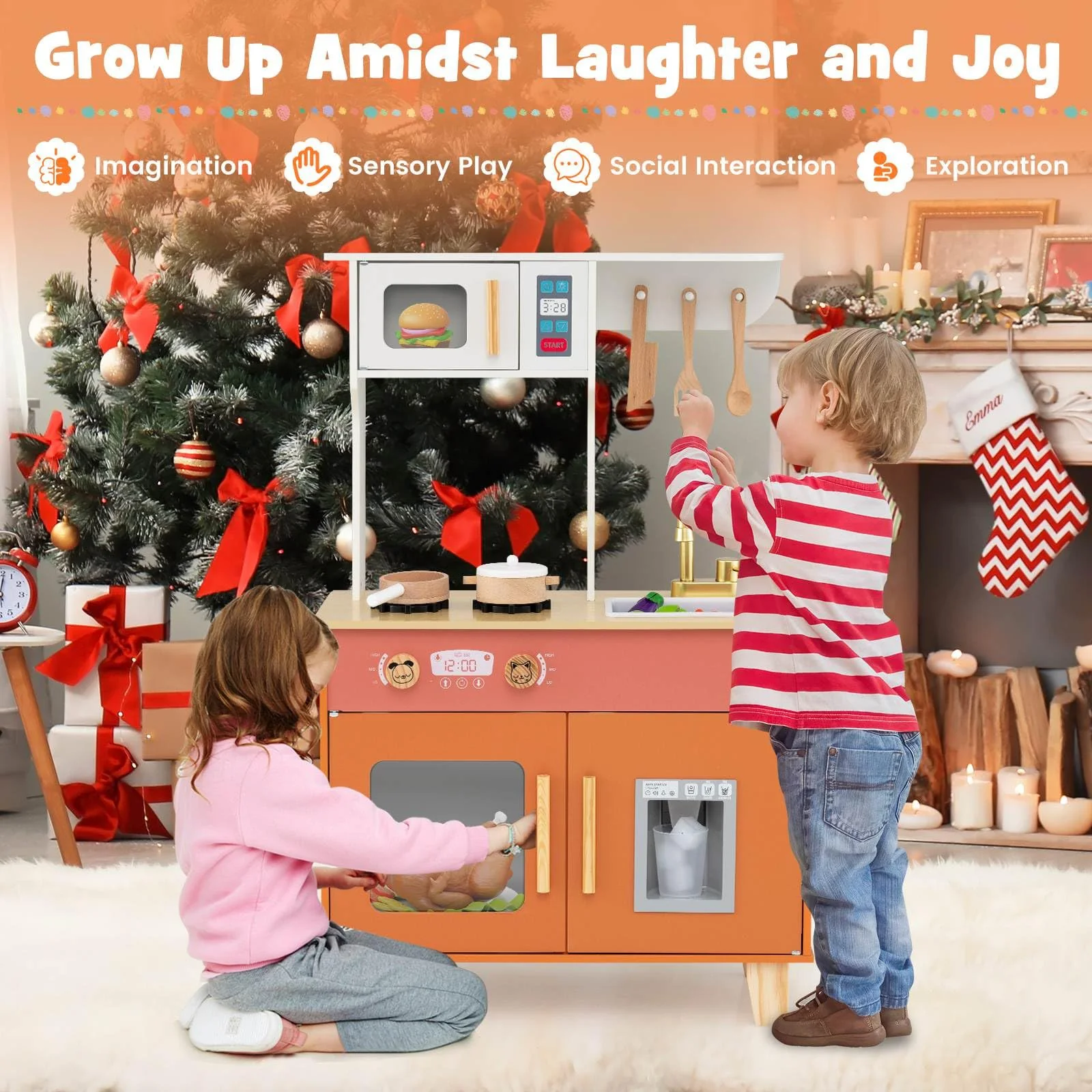 Kids Kitchen Playset, Wooden Pretend Play Kitchen - Image 9