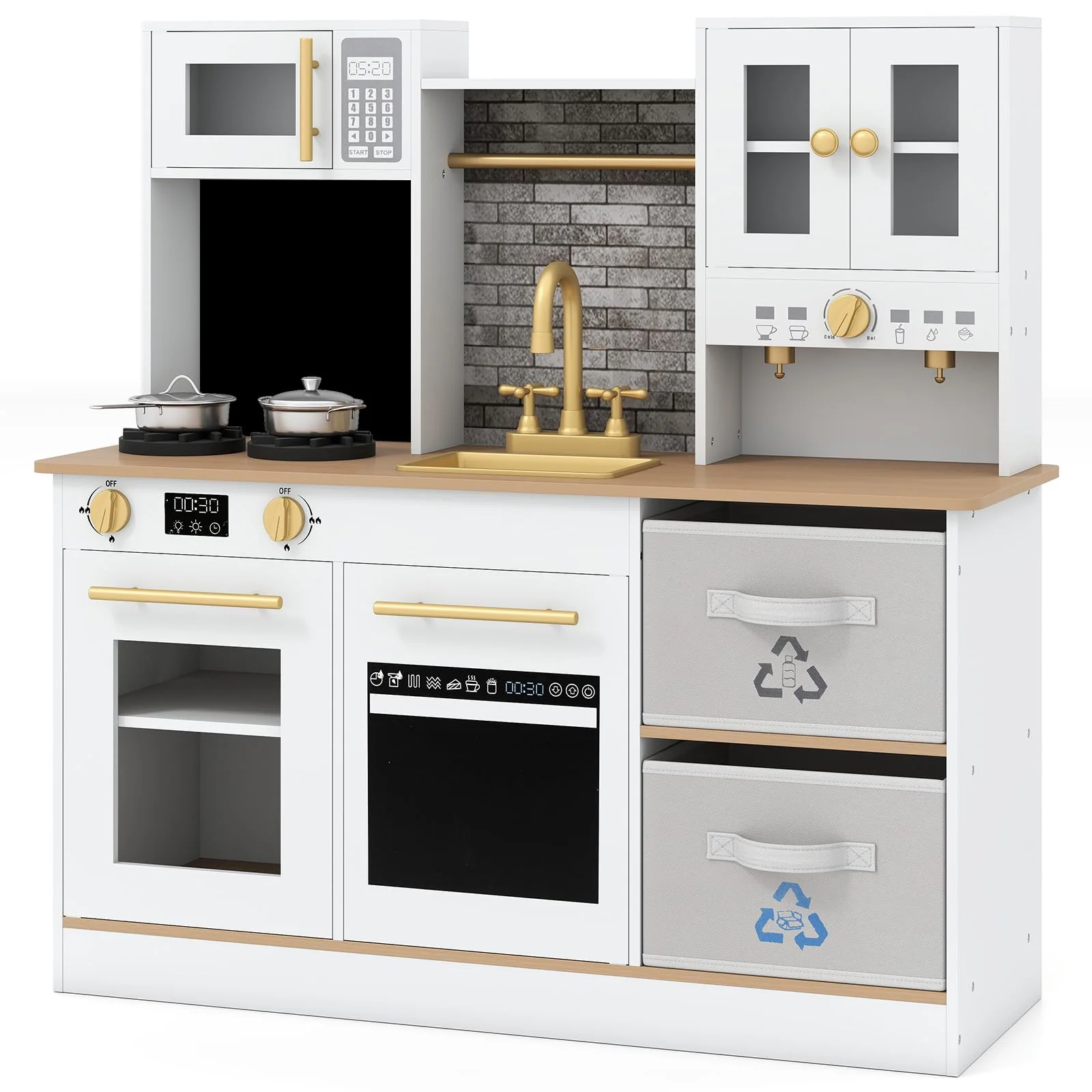 Kids Kitchen Playset Wooden Pretend Play Kitchen with Stoves