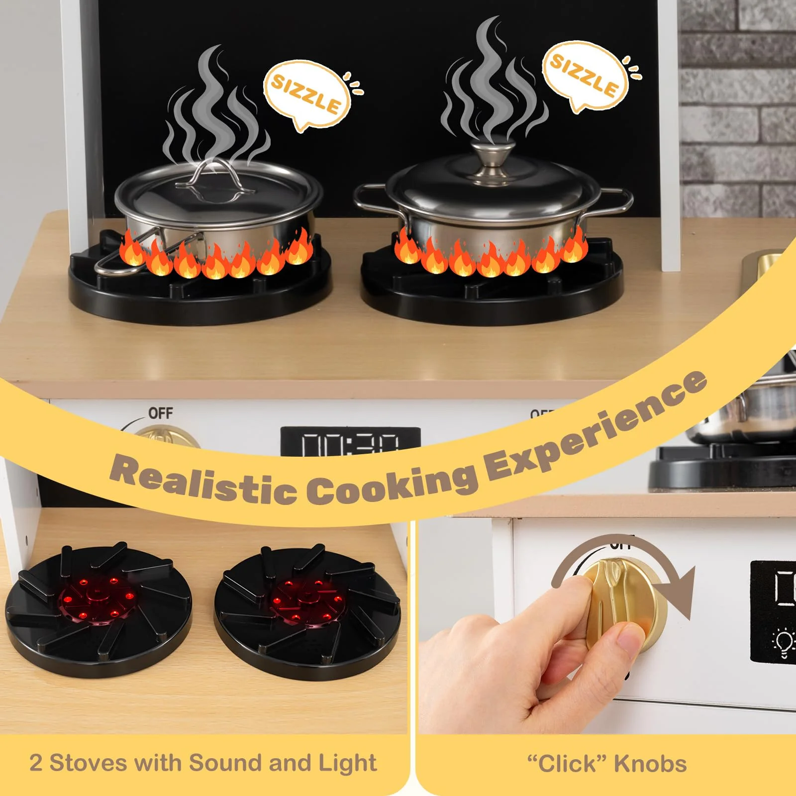 Kids Kitchen Playset Wooden Pretend Play Kitchen with Stoves - Image 2