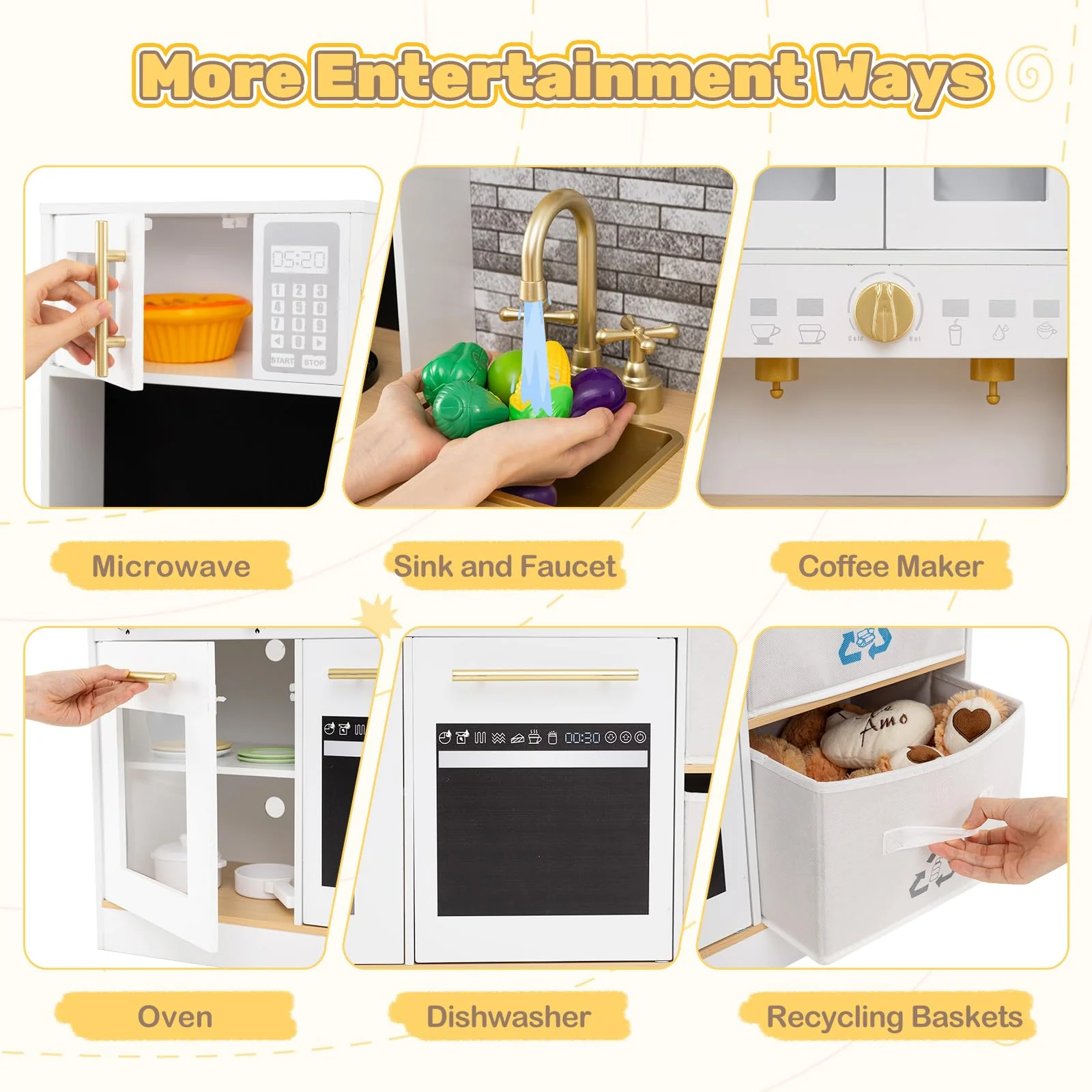 Kids Kitchen Playset Wooden Pretend Play Kitchen with Stoves - Image 3