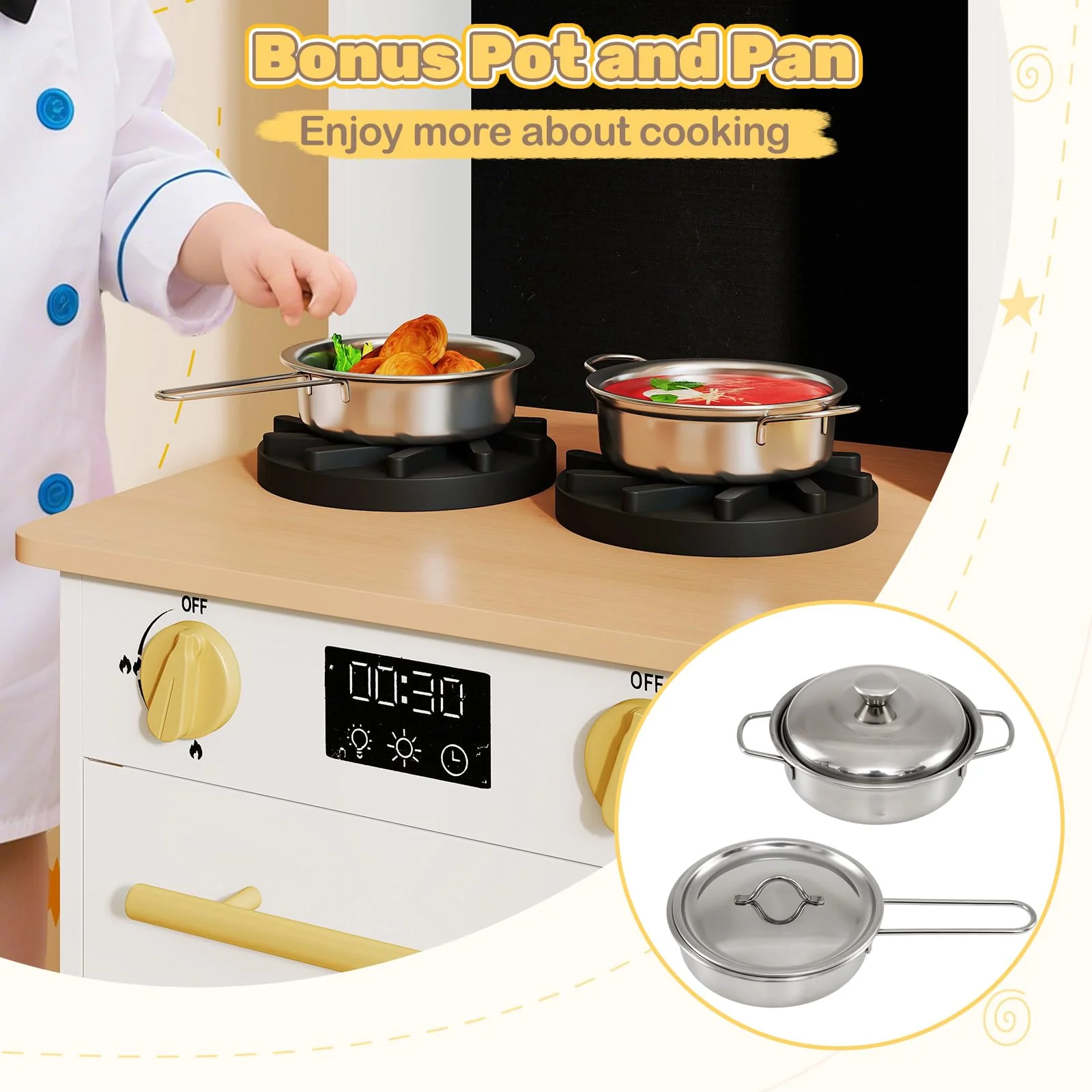 Kids Kitchen Playset Wooden Pretend Play Kitchen with Stoves - Image 4