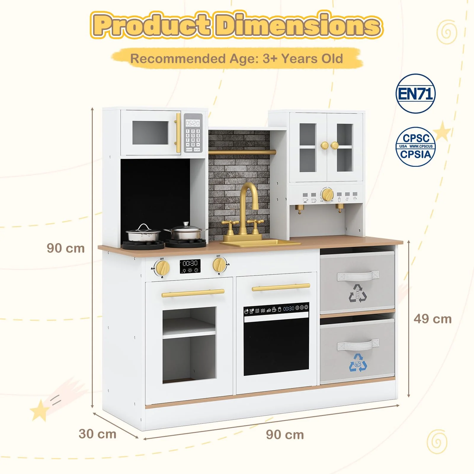 Kids Kitchen Playset Wooden Pretend Play Kitchen with Stoves - Image 6