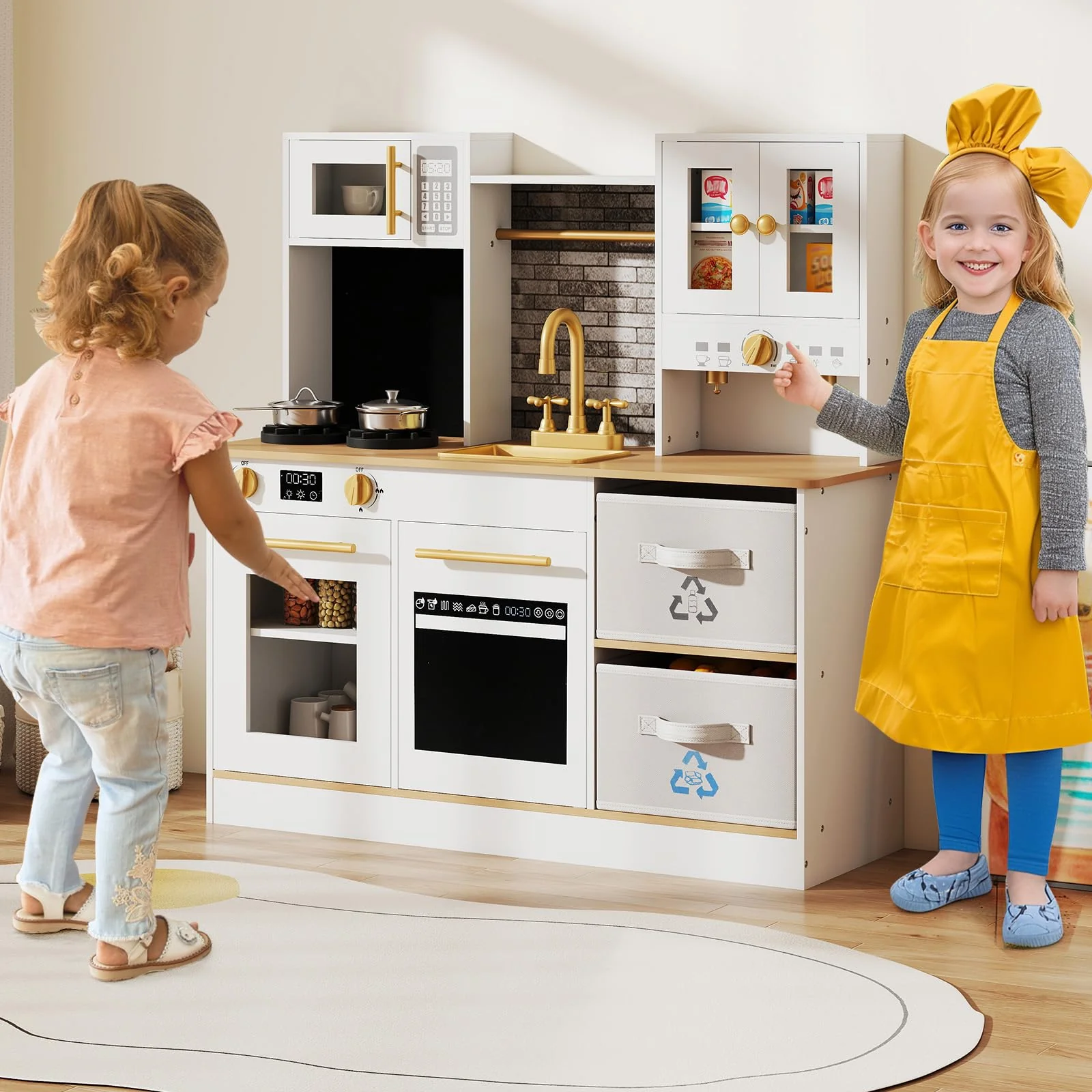 Kids Kitchen Playset Wooden Pretend Play Kitchen with Stoves - Image 8
