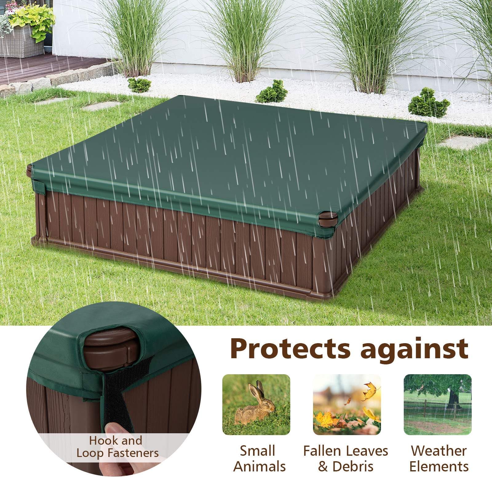 Kids Outdoor Sandbox Large HDPE Sandpit Play Toy Gift w/Cover & 4 Corner Seats - Image 5