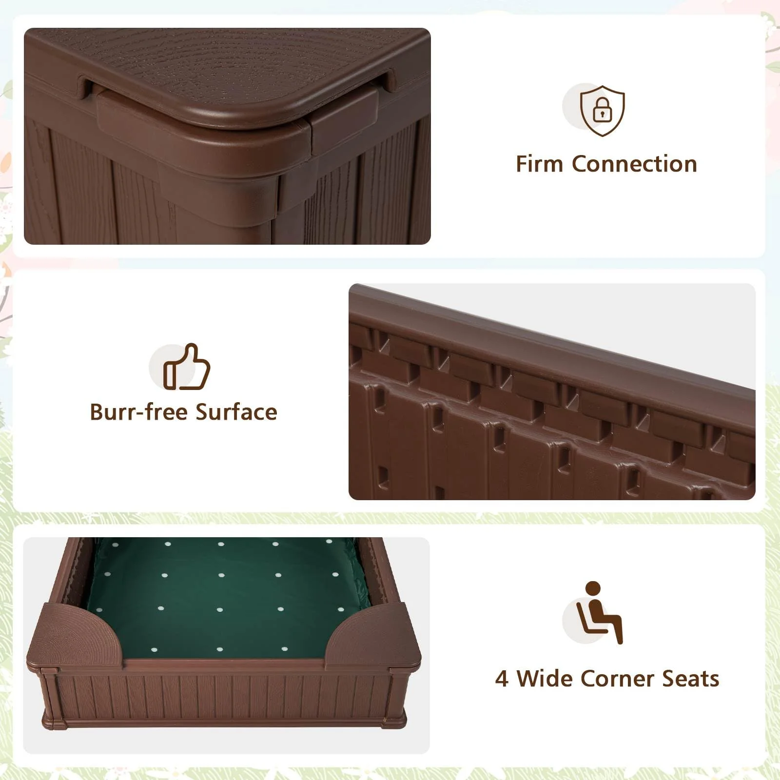 Kids Outdoor Sandbox Large HDPE Sandpit Play Toy Gift w/Cover & 4 Corner Seats - Image 8