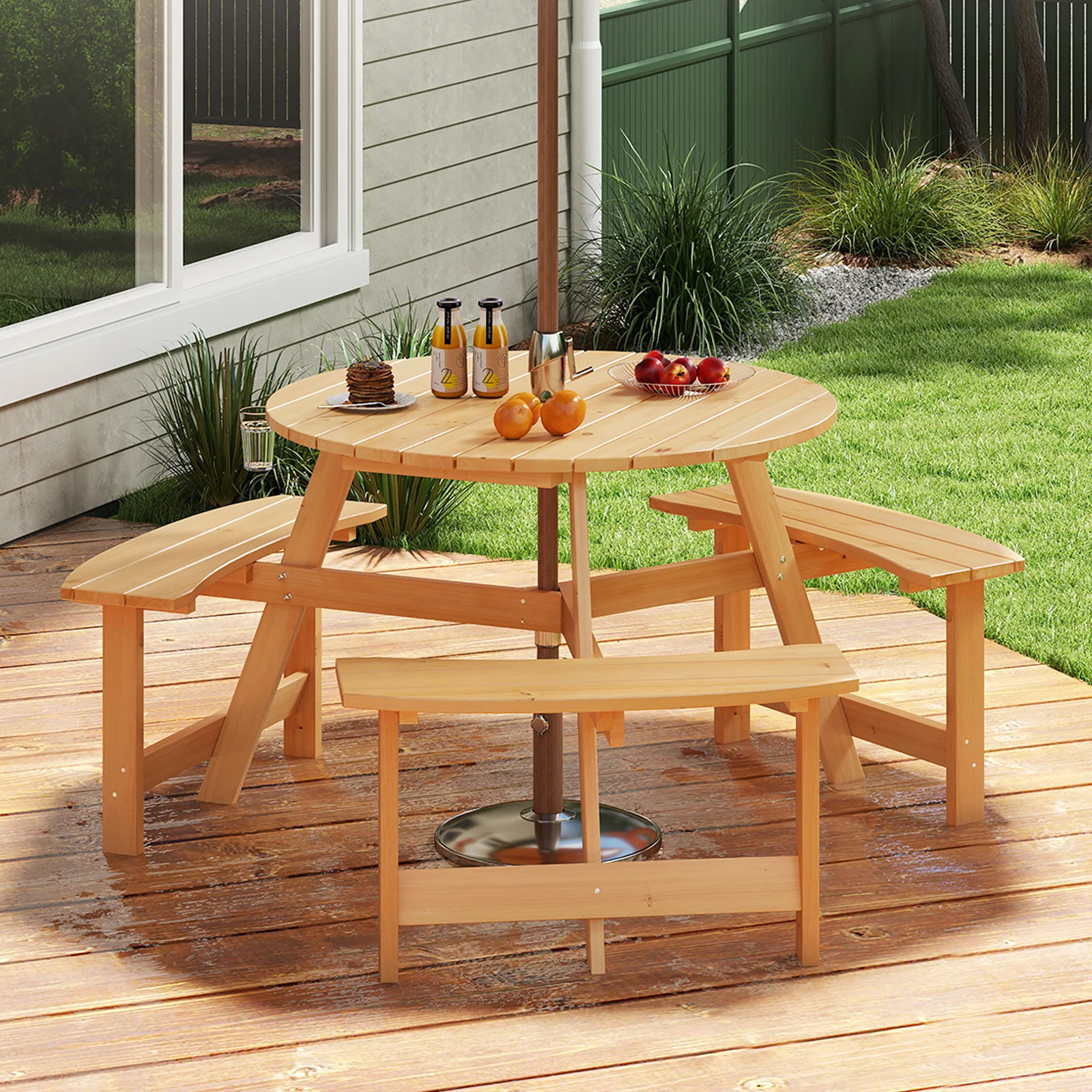 Kids Outdoor Wooden Picnic Table and Bench Set w/ Umbrella Hole, 6 Person Activity Dining Table - Image 8