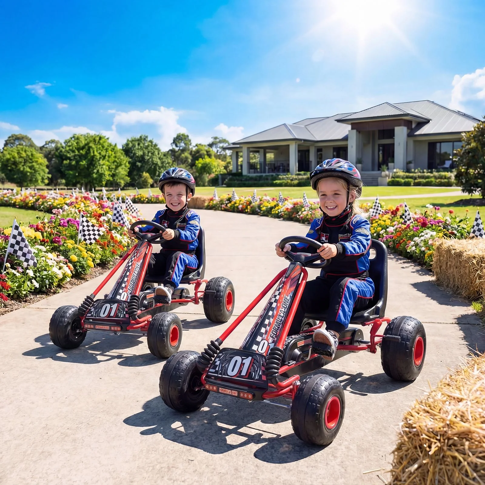 Kids Pedal Go Kart with Steering Wheel and Wear-Resistant Wheels for Boys and Girls - Image 2