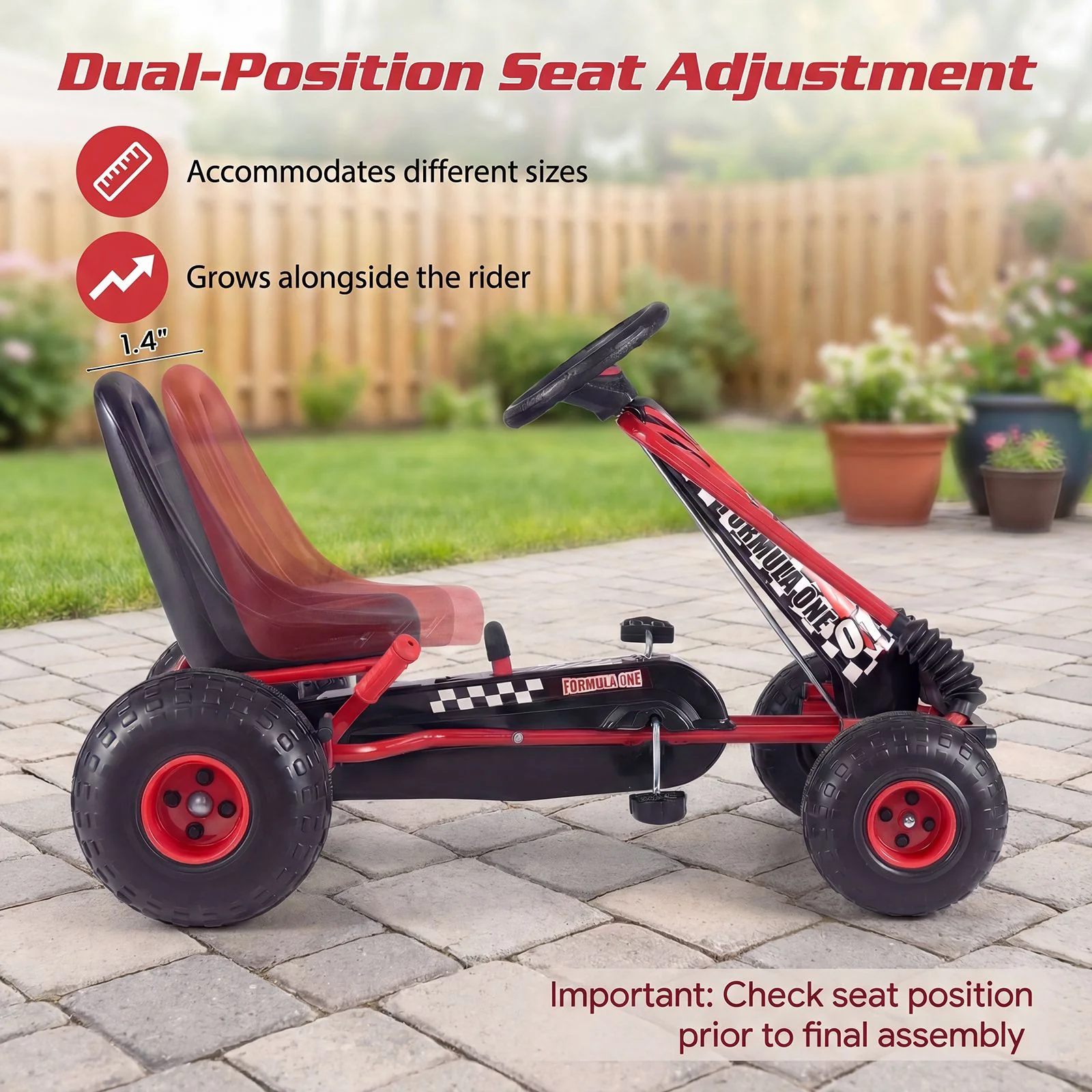 Kids Pedal Go Kart with Steering Wheel and Wear-Resistant Wheels for Boys and Girls - Image 5