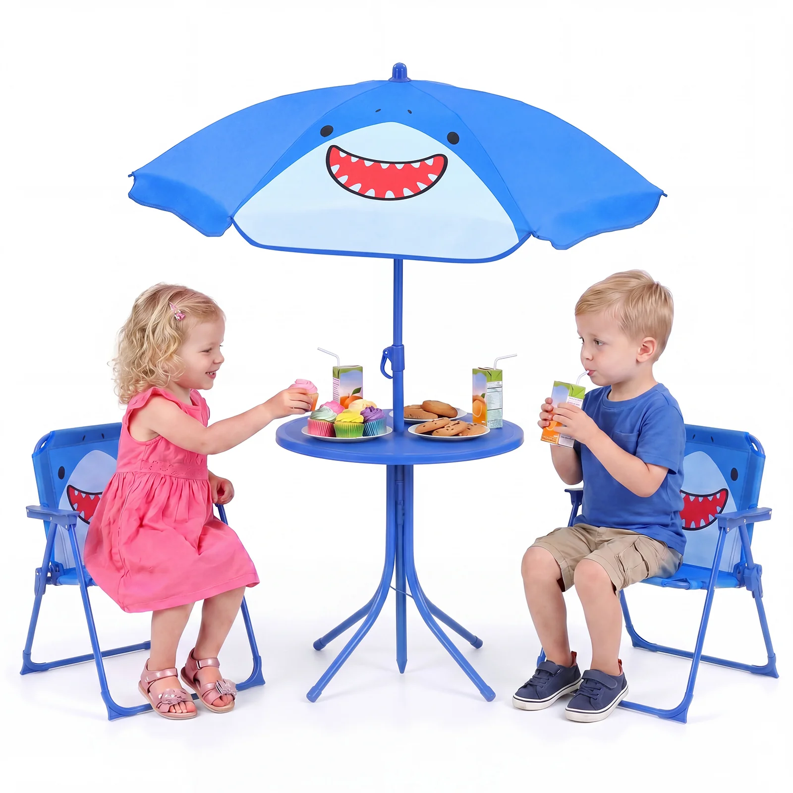 Kids Picnic Table with 2 Folding Chairs and Height Adjustable Umbrella for Garden - Image 10