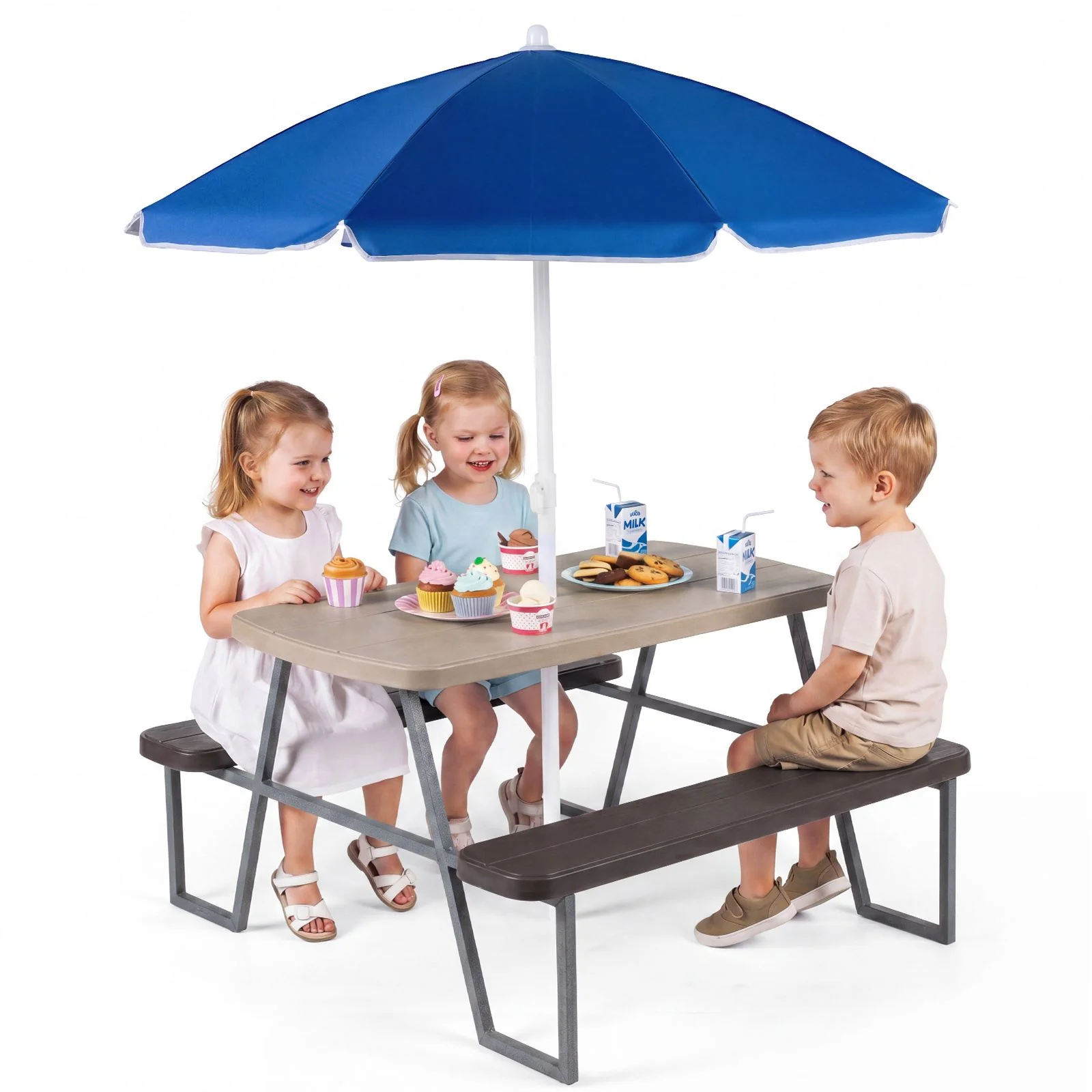 Kids Picnic Table with Benches and Umbrella Seats 4 for Lawn Garden Patio