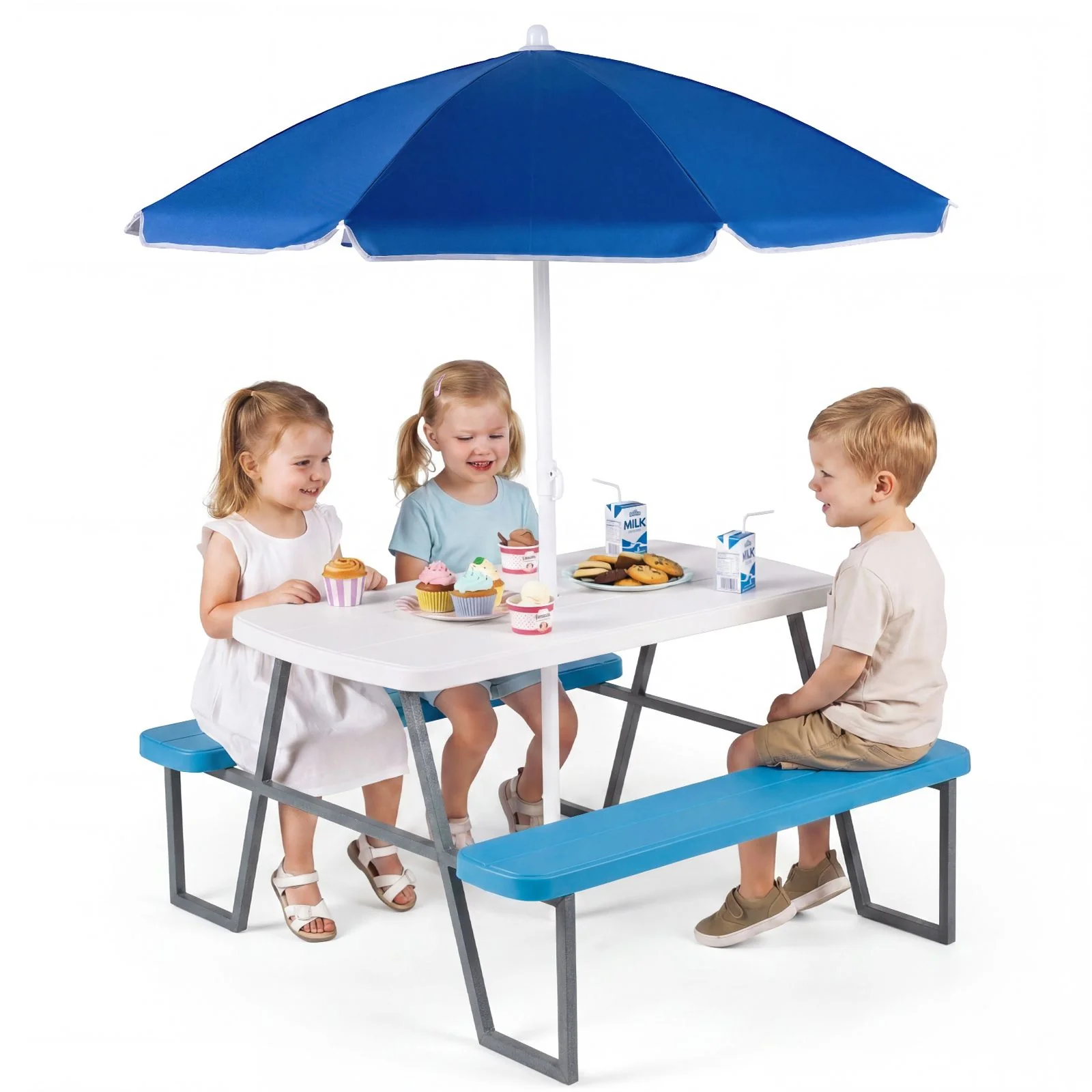 Kids Picnic Table with Benches and Umbrella Seats 4 for Lawn Garden Patio - Image 10