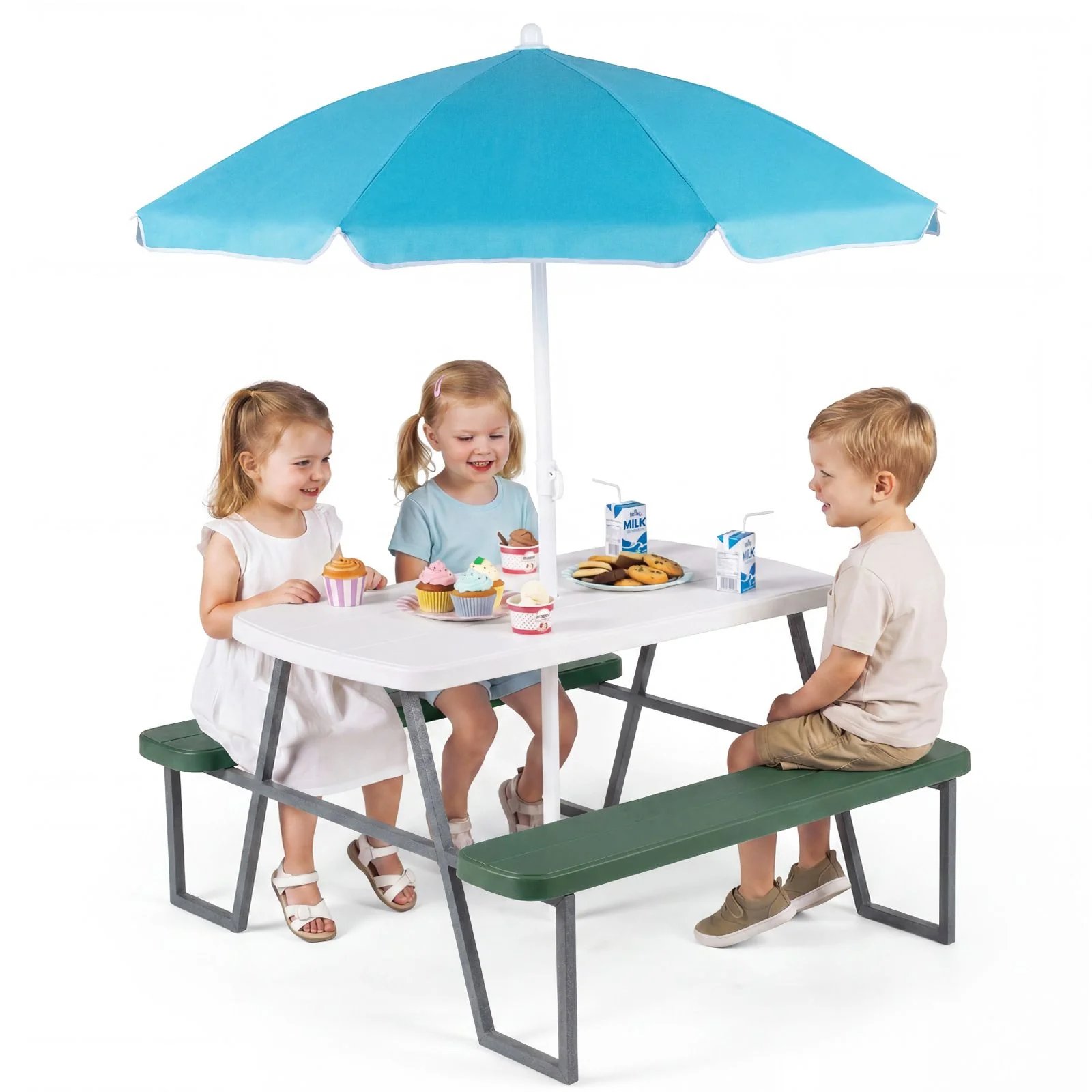 Kids Picnic Table with Benches and Umbrella Seats 4 for Lawn Garden Patio - Image 11