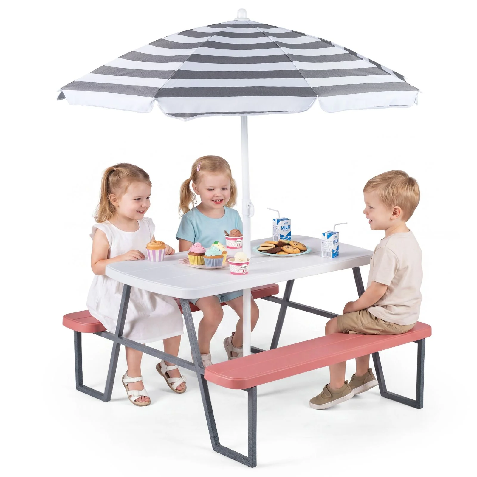 Kids Picnic Table with Benches and Umbrella Seats 4 for Lawn Garden Patio - Image 12