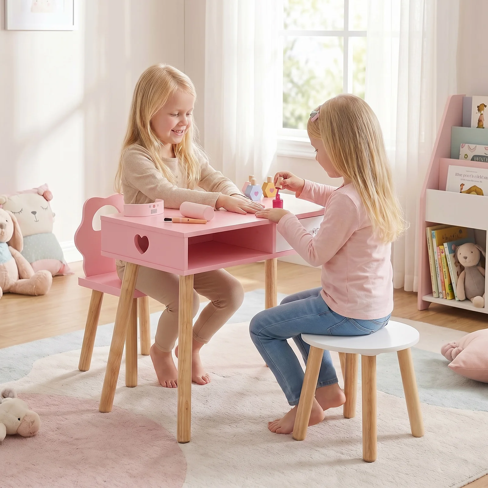 Kids Pretend Nail Salon Playset with Chair and Stool for 3-7 Years Old Children - Image 7