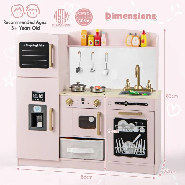 Kids Pretend Play Kitchen Set with Fabric Drawer and Doodle Boards - Image 10