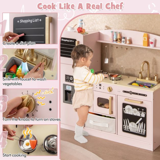 Kids Pretend Play Kitchen Set with Fabric Drawer and Doodle Boards - Image 11
