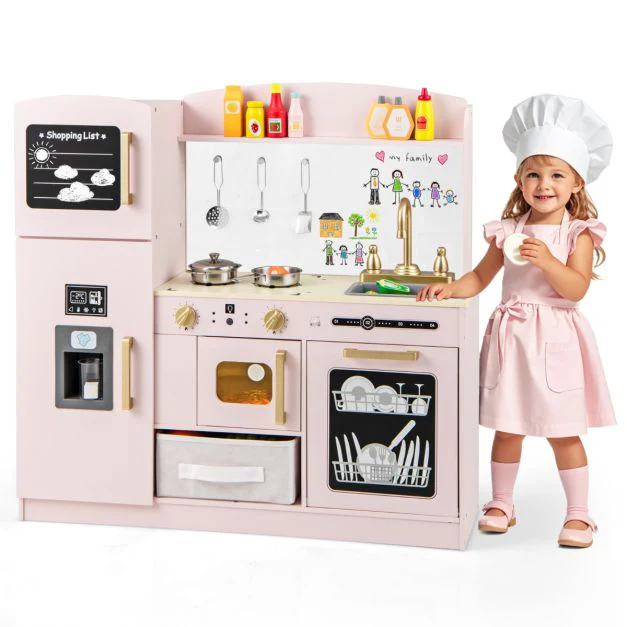 Kids Pretend Play Kitchen Set with Fabric Drawer and Doodle Boards - Image 12