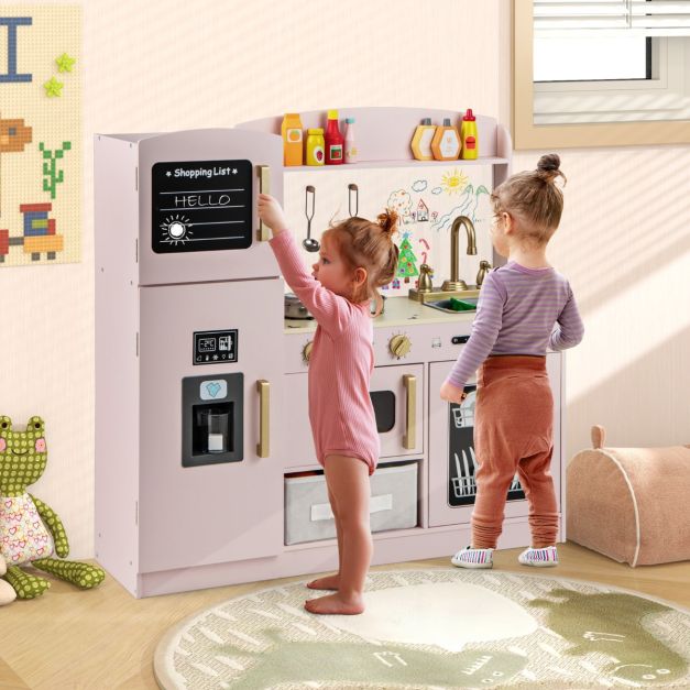 Kids Pretend Play Kitchen Set with Fabric Drawer and Doodle Boards - Image 13