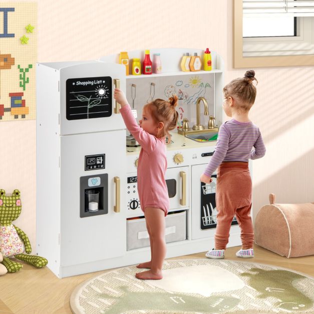 Kids Pretend Play Kitchen Set with Fabric Drawer and Doodle Boards - Image 2