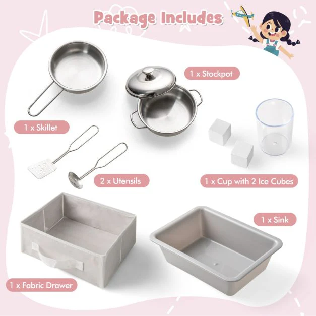 Kids Pretend Play Kitchen Set with Fabric Drawer and Doodle Boards - Image 3