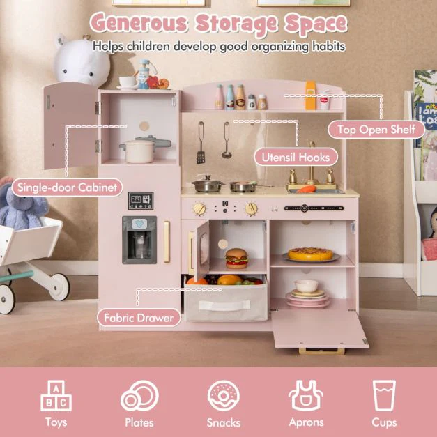 Kids Pretend Play Kitchen Set with Fabric Drawer and Doodle Boards - Image 6