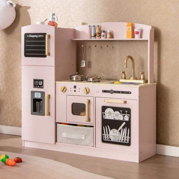 Kids Pretend Play Kitchen Set with Fabric Drawer and Doodle Boards - Image 8