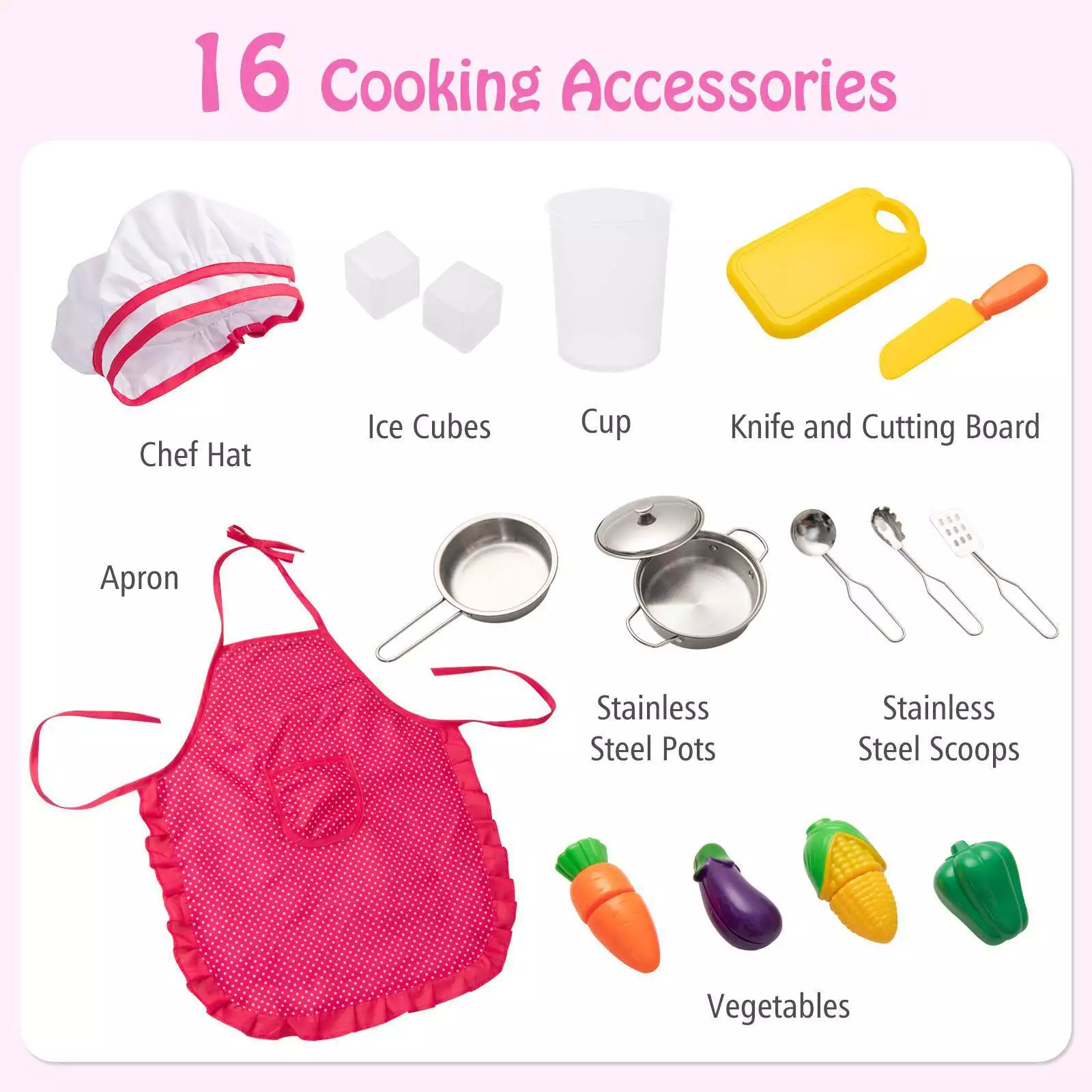 Kids Pretend Play Kitchen Wooden Kitchen Toy Playset w/Real Sounds & Lights Pink - Image 7