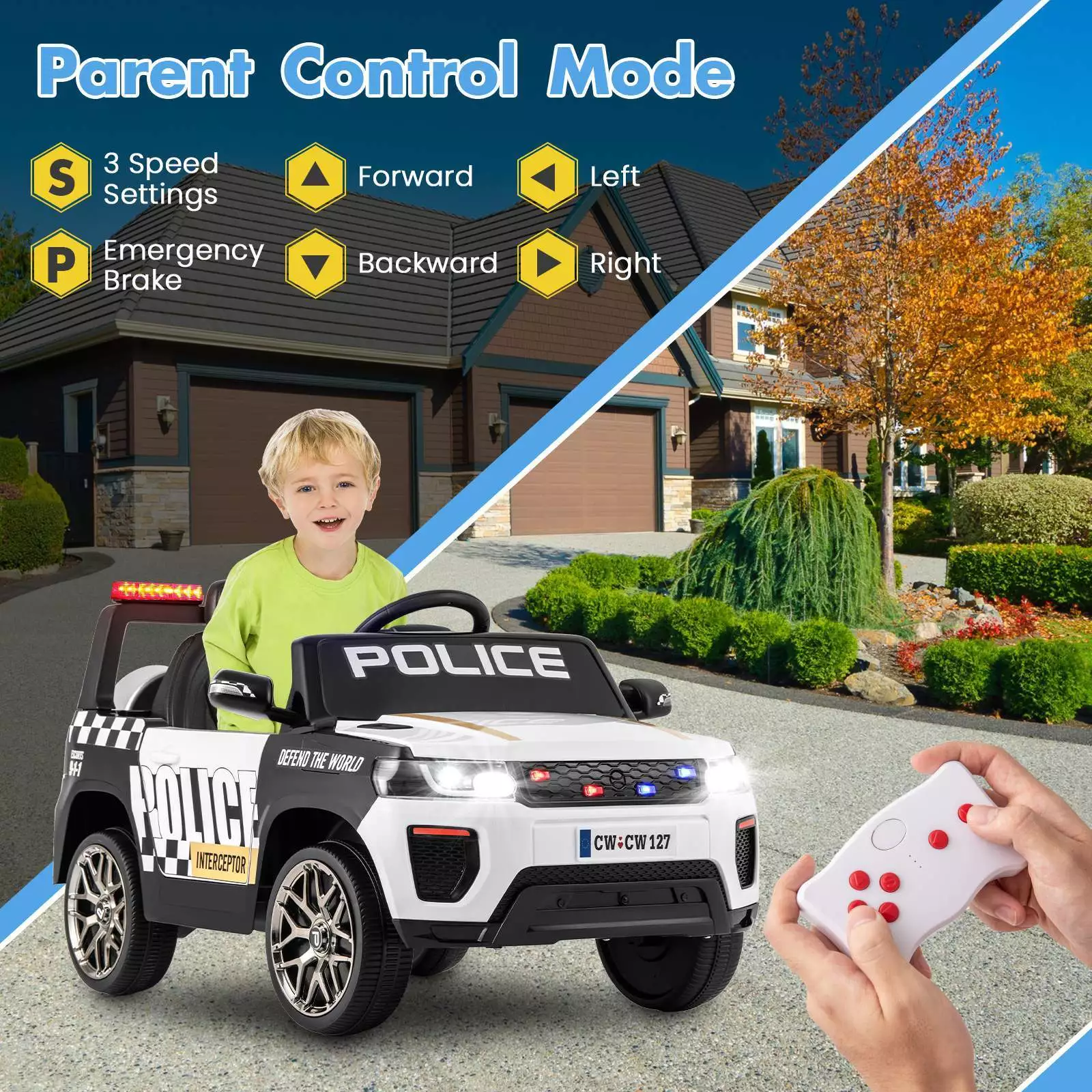Kids Ride on Police Car 12V Electric Battery Powered Cop Car Flashing Lights - Image 10