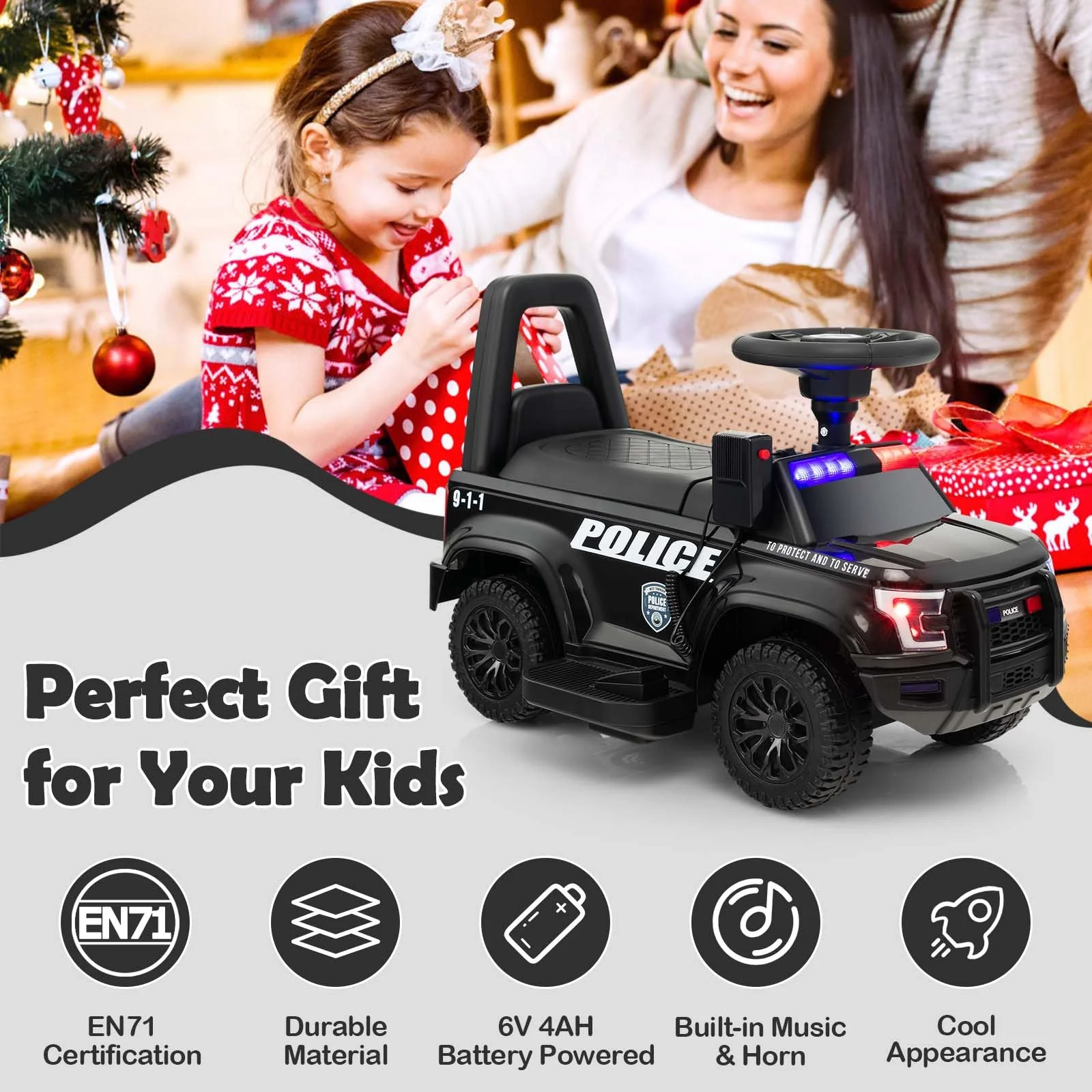 Kids Ride On Police Car 6V Electric Ride-on Vehicle Patrol Car for 18-60 Months - Image 3