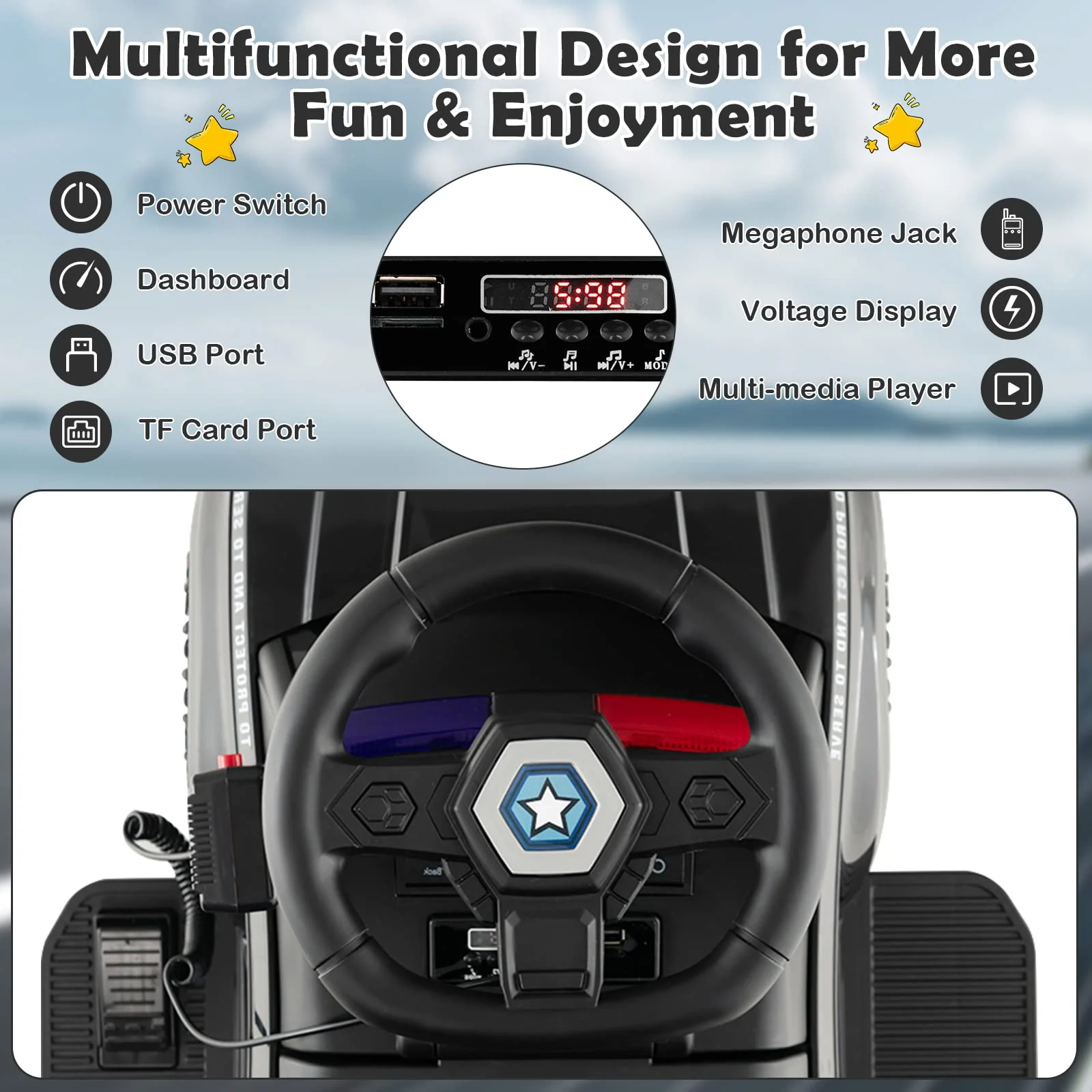 Kids Ride On Police Car 6V Electric Ride-on Vehicle Patrol Car for 18-60 Months - Image 4