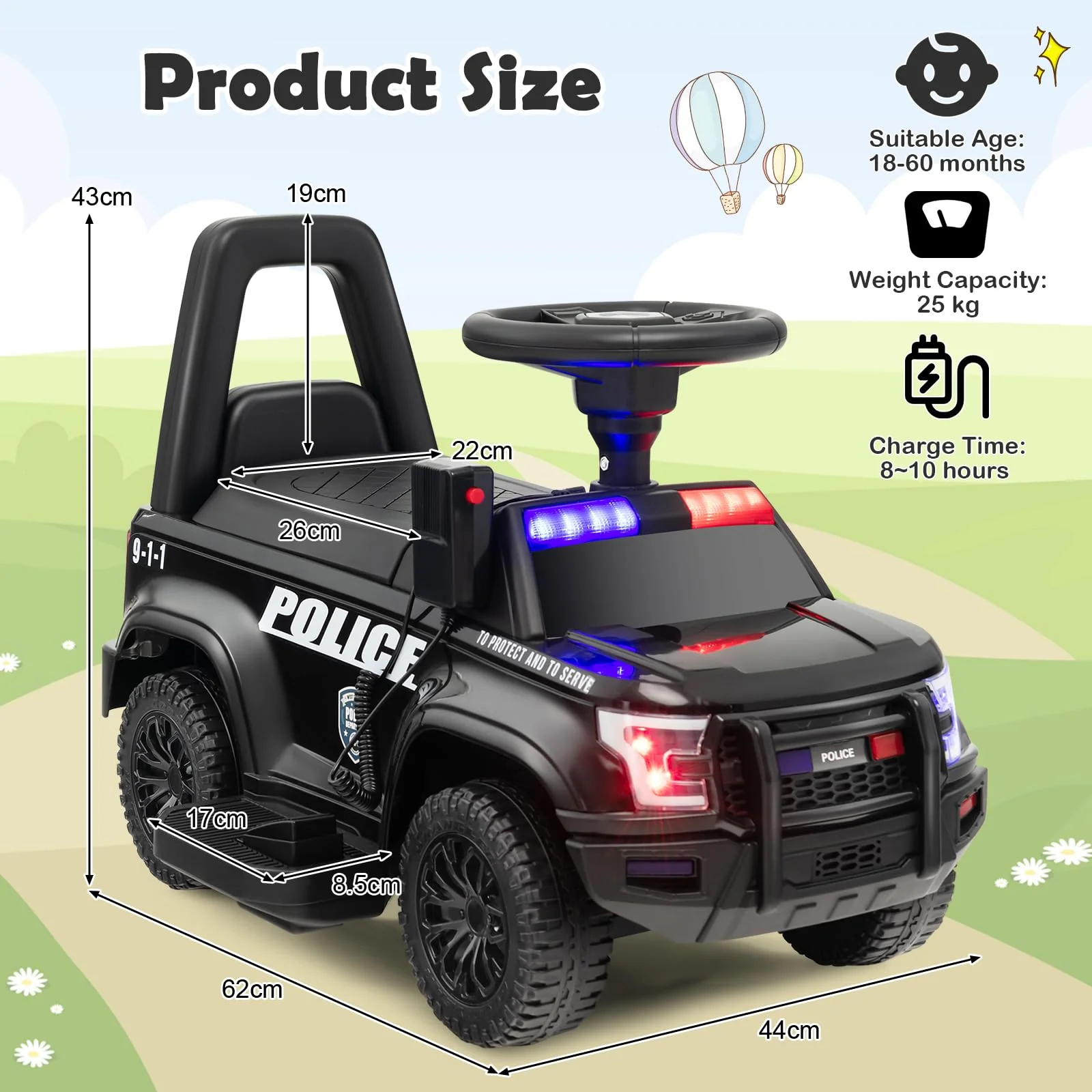 Kids Ride On Police Car 6V Electric Ride-on Vehicle Patrol Car for 18-60 Months - Image 6