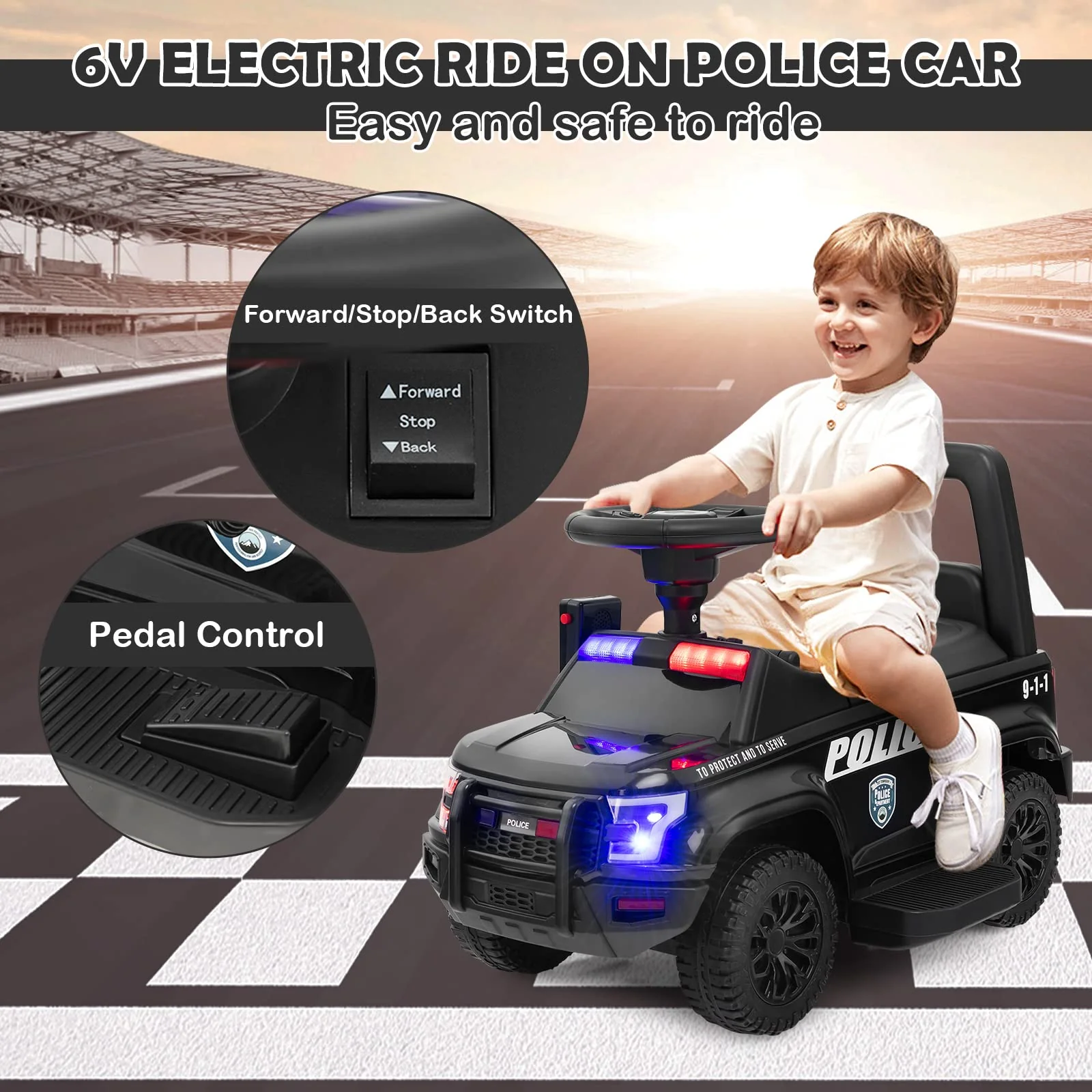 Kids Ride On Police Car 6V Electric Ride-on Vehicle Patrol Car for 18-60 Months - Image 7