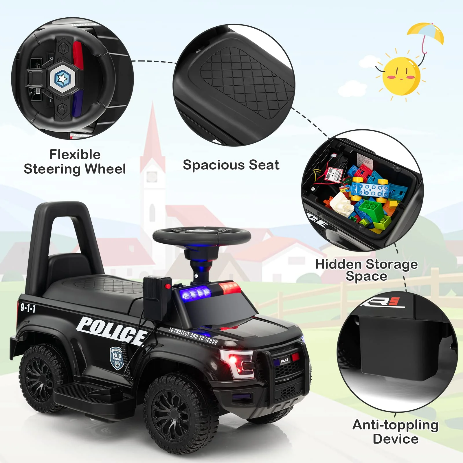 Kids Ride On Police Car 6V Electric Ride-on Vehicle Patrol Car for 18-60 Months - Image 8