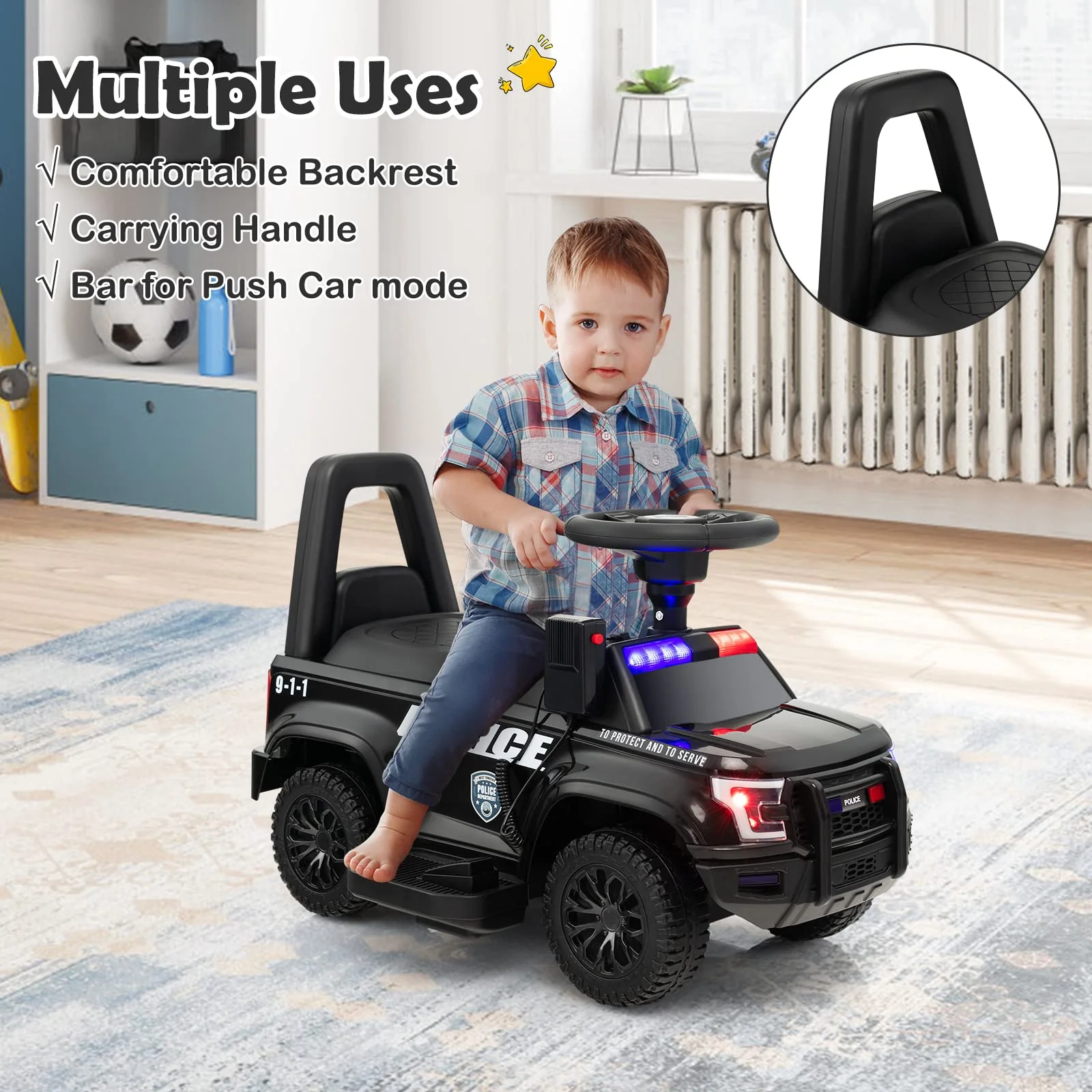 Kids Ride On Police Car 6V Electric Ride-on Vehicle Patrol Car for 18-60 Months - Image 9