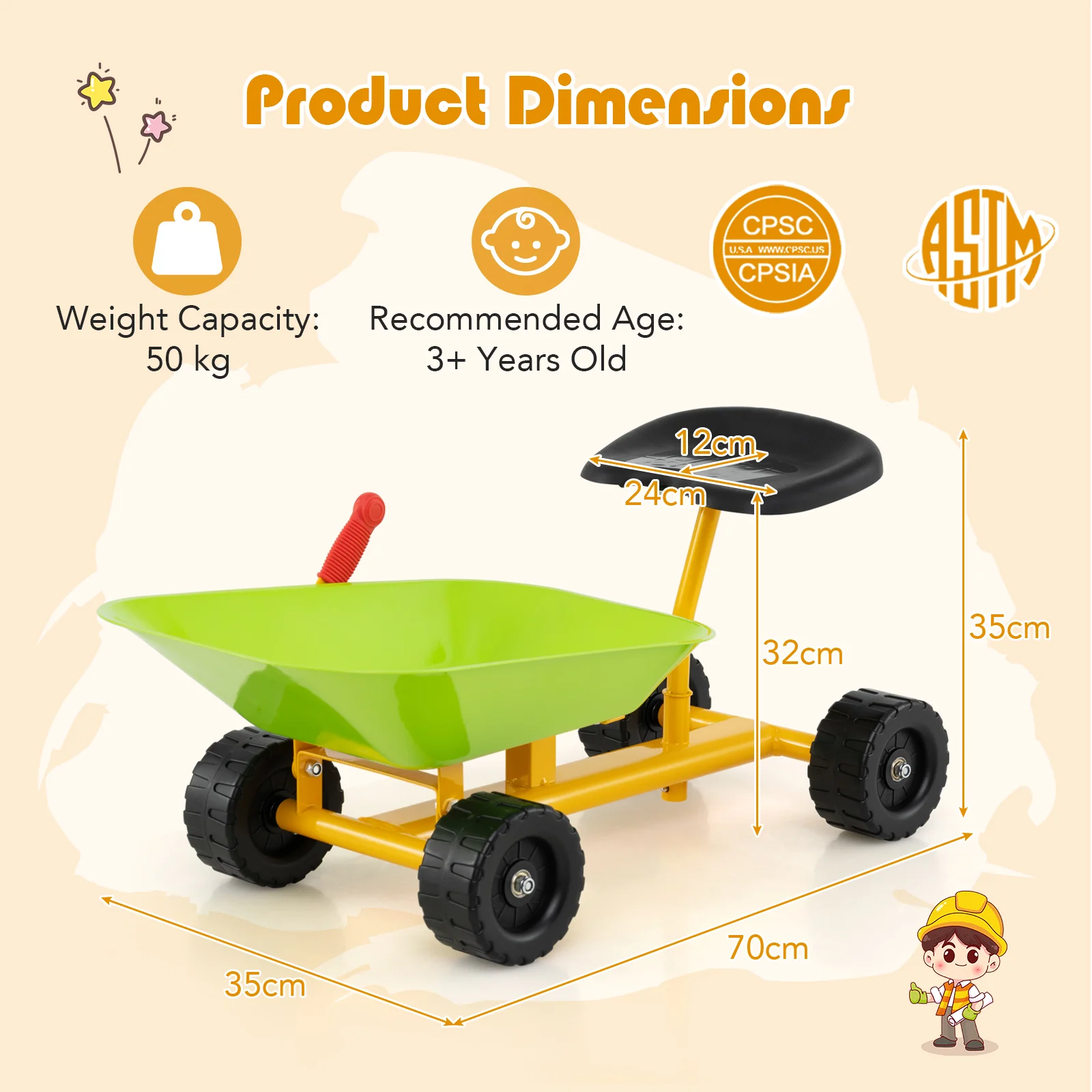 Kids Ride-On Sand Dumper, Outdoor Sandbox Toy with Controllable Shovel and 4 Wheels - Image 10