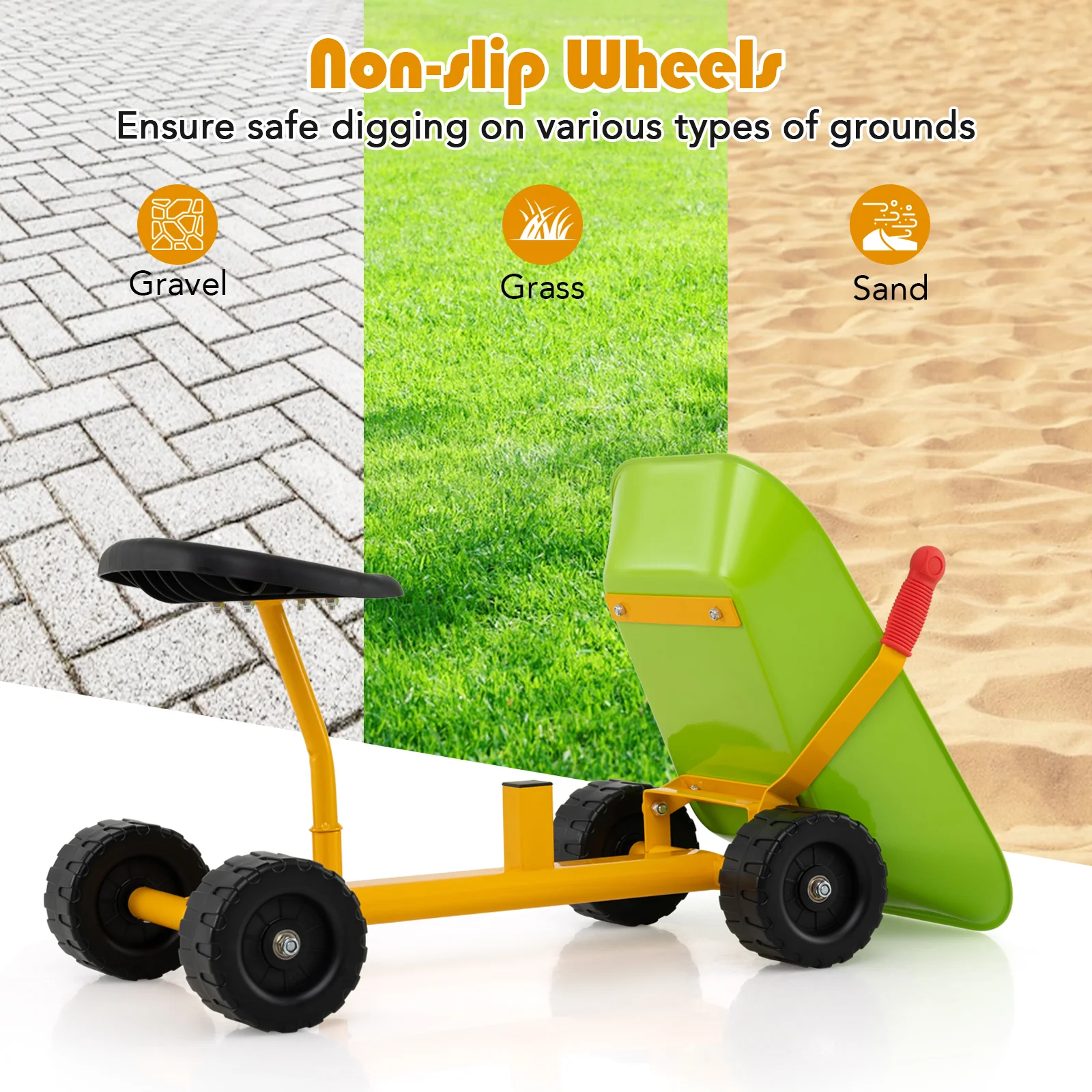 Kids Ride-On Sand Dumper, Outdoor Sandbox Toy with Controllable Shovel and 4 Wheels - Image 4