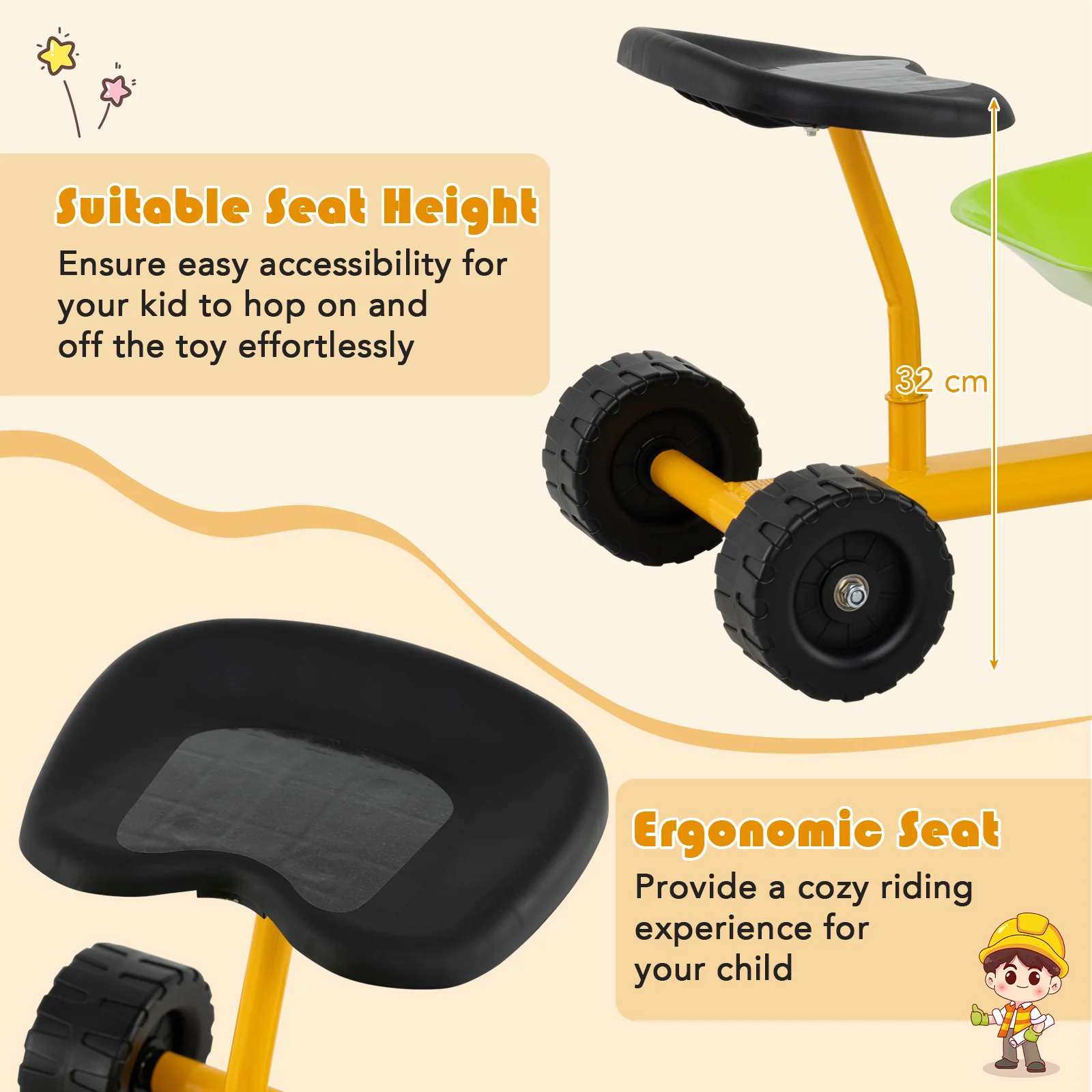 Kids Ride-On Sand Dumper, Outdoor Sandbox Toy with Controllable Shovel and 4 Wheels - Image 5