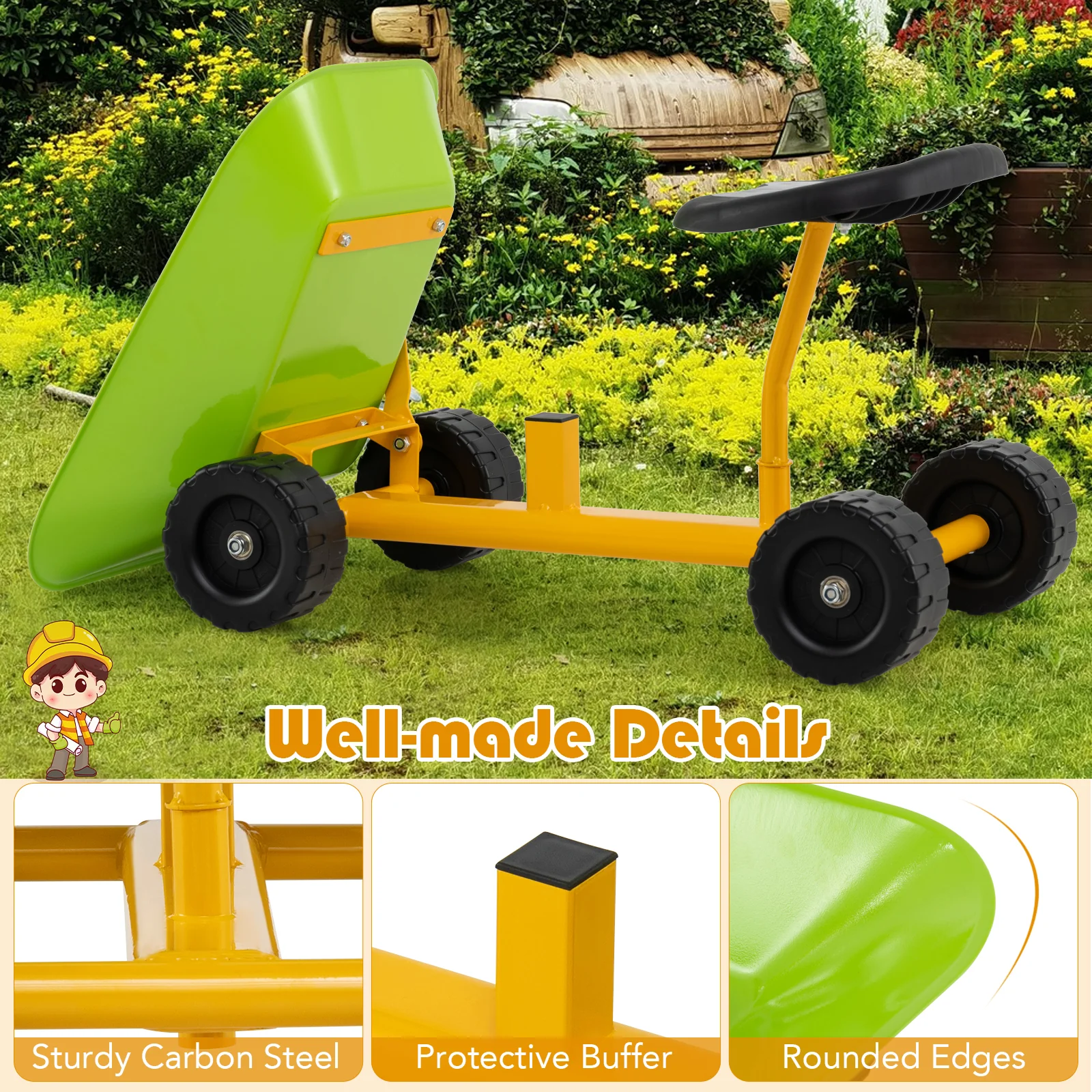 Kids Ride-On Sand Dumper, Outdoor Sandbox Toy with Controllable Shovel and 4 Wheels - Image 7