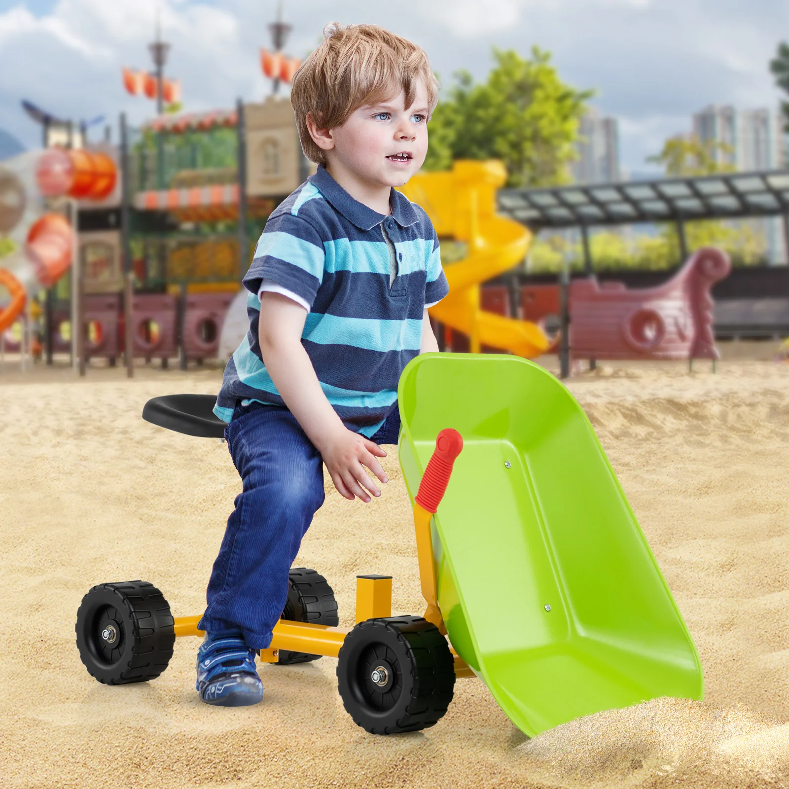 Kids Ride-On Sand Dumper, Outdoor Sandbox Toy with Controllable Shovel and 4 Wheels - Image 8
