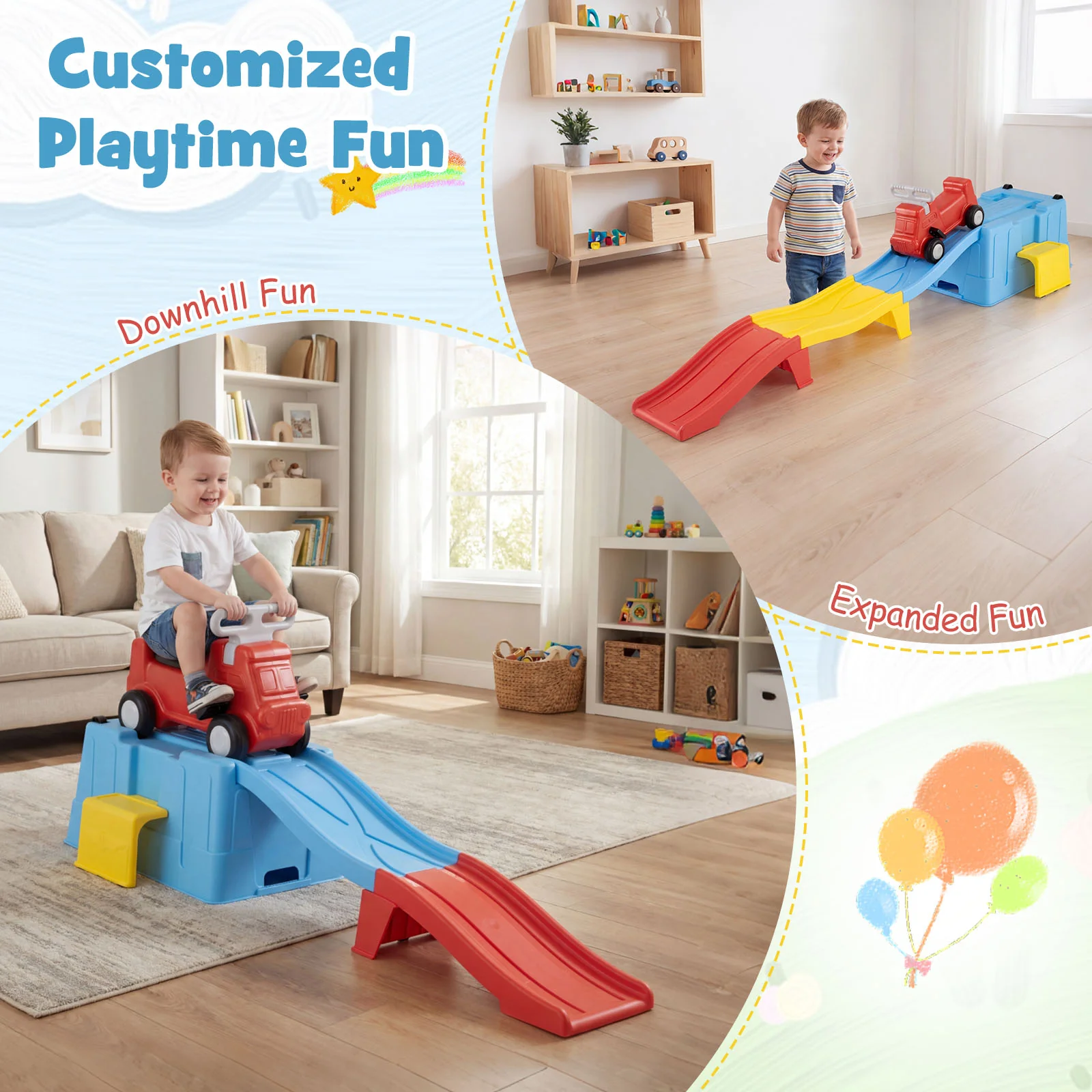 Kids Ride on Toy with Storage Box and Downhill Race Tracks for Kids Aged 3+ Years Old - Image 5